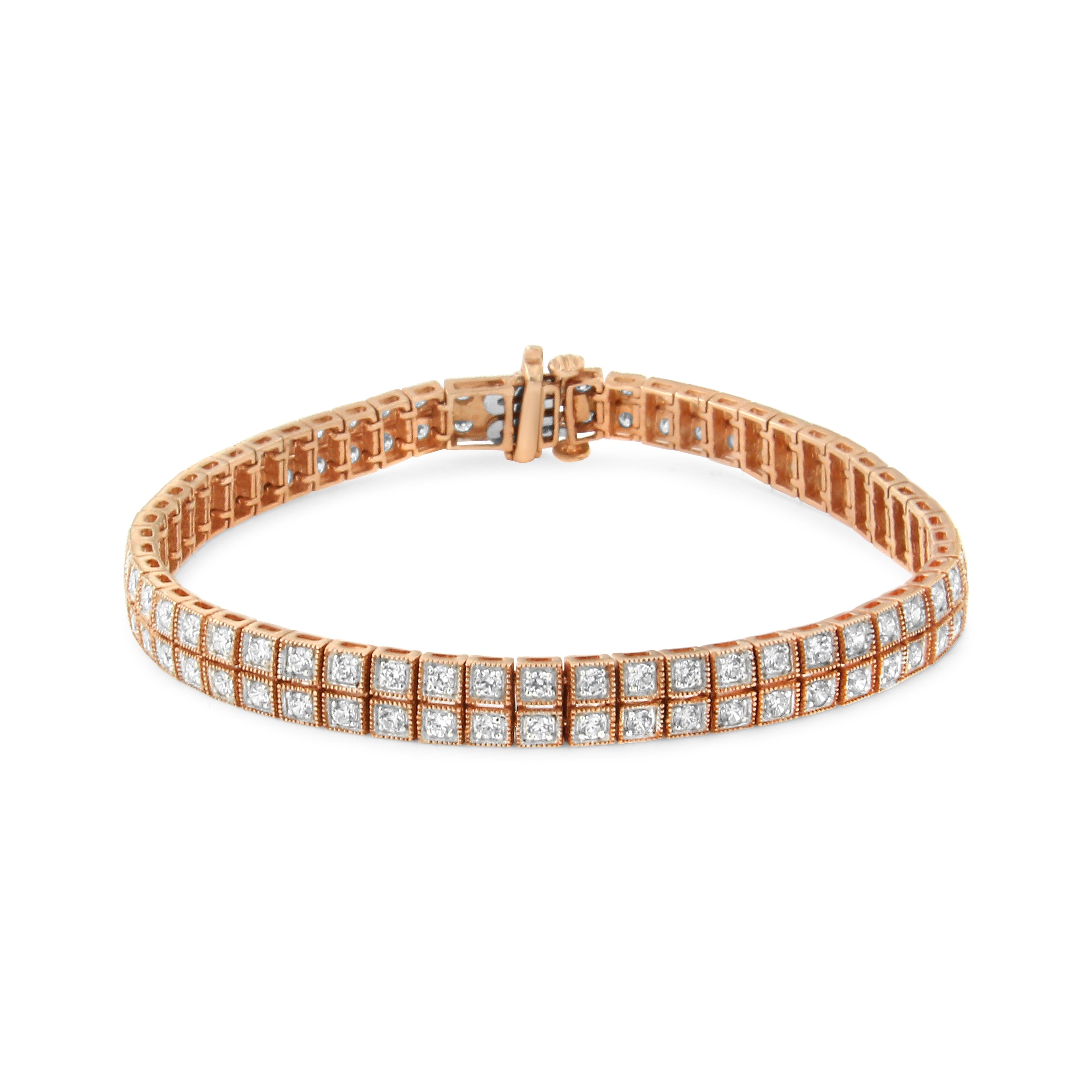 14K Rose Gold 3.0 Cttw Lab Grown Diamond Two Row Milgrain 7" Inch Tennis Bracelet (G-H Color, VS2-SI1 Clarity) DestGlow