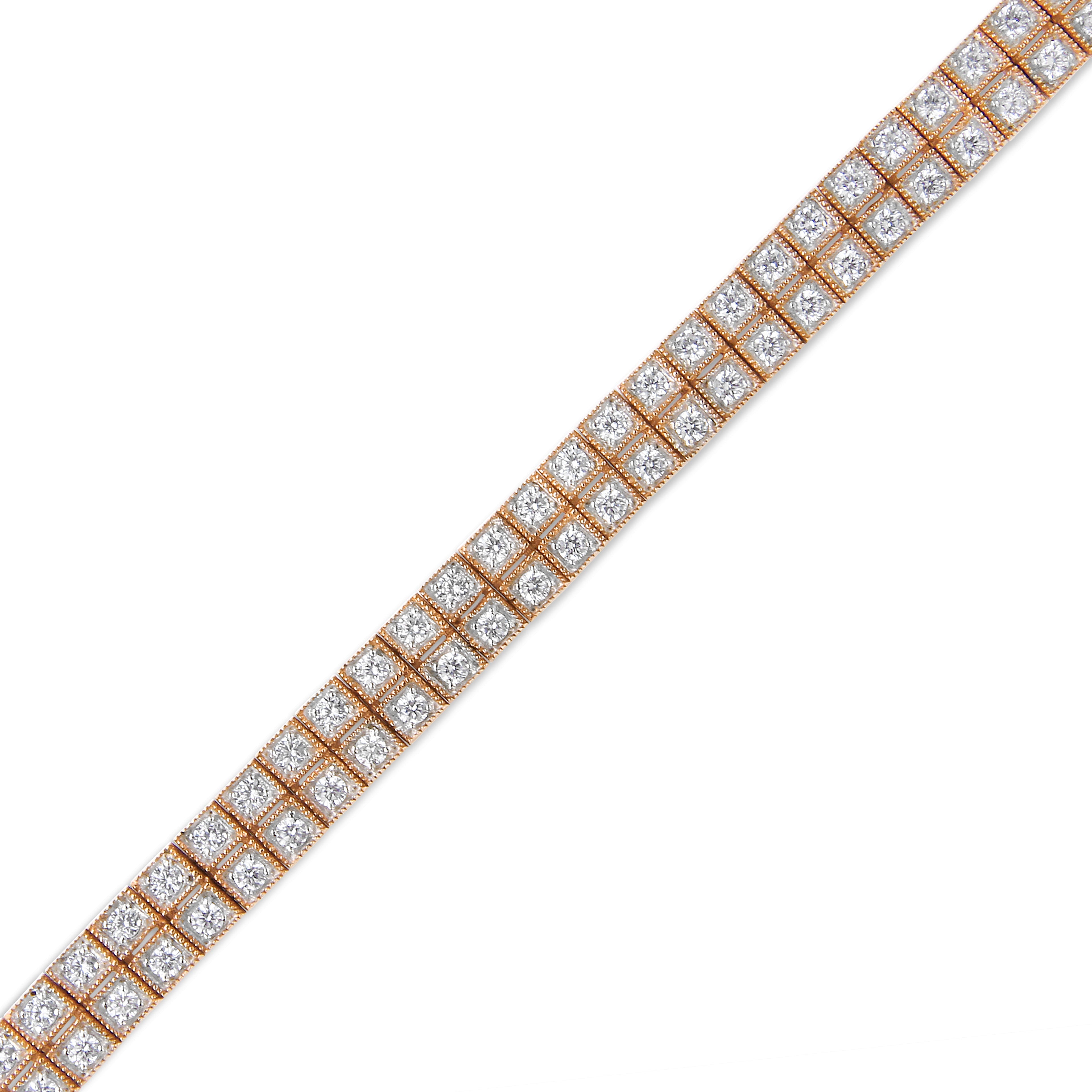 14K Rose Gold 3.0 Cttw Lab Grown Diamond Two Row Milgrain 7" Inch Tennis Bracelet (G-H Color, VS2-SI1 Clarity) DestGlow