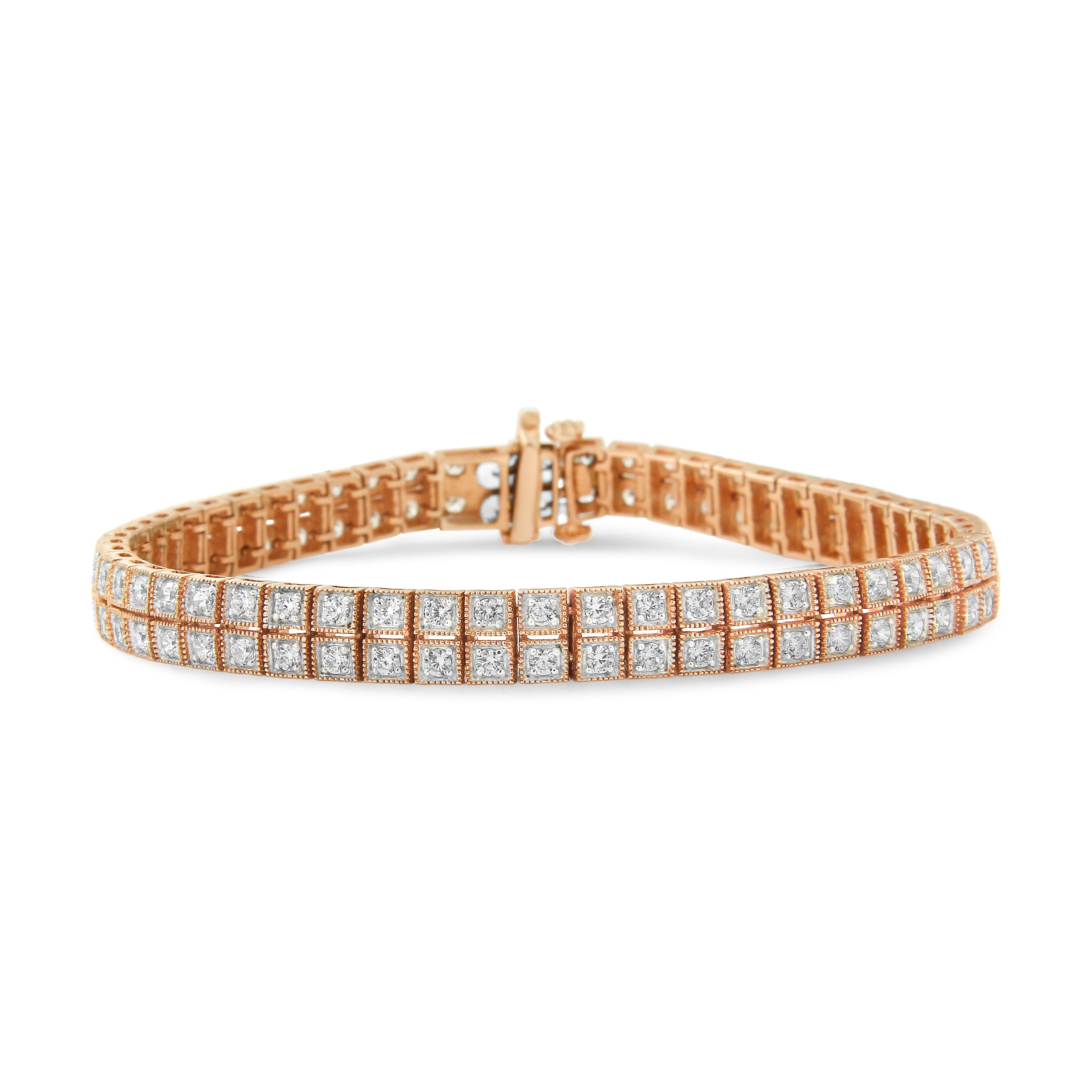 14K Rose Gold 3.0 Cttw Lab Grown Diamond Two Row Milgrain 7" Inch Tennis Bracelet (G-H Color, VS2-SI1 Clarity) DestGlow
