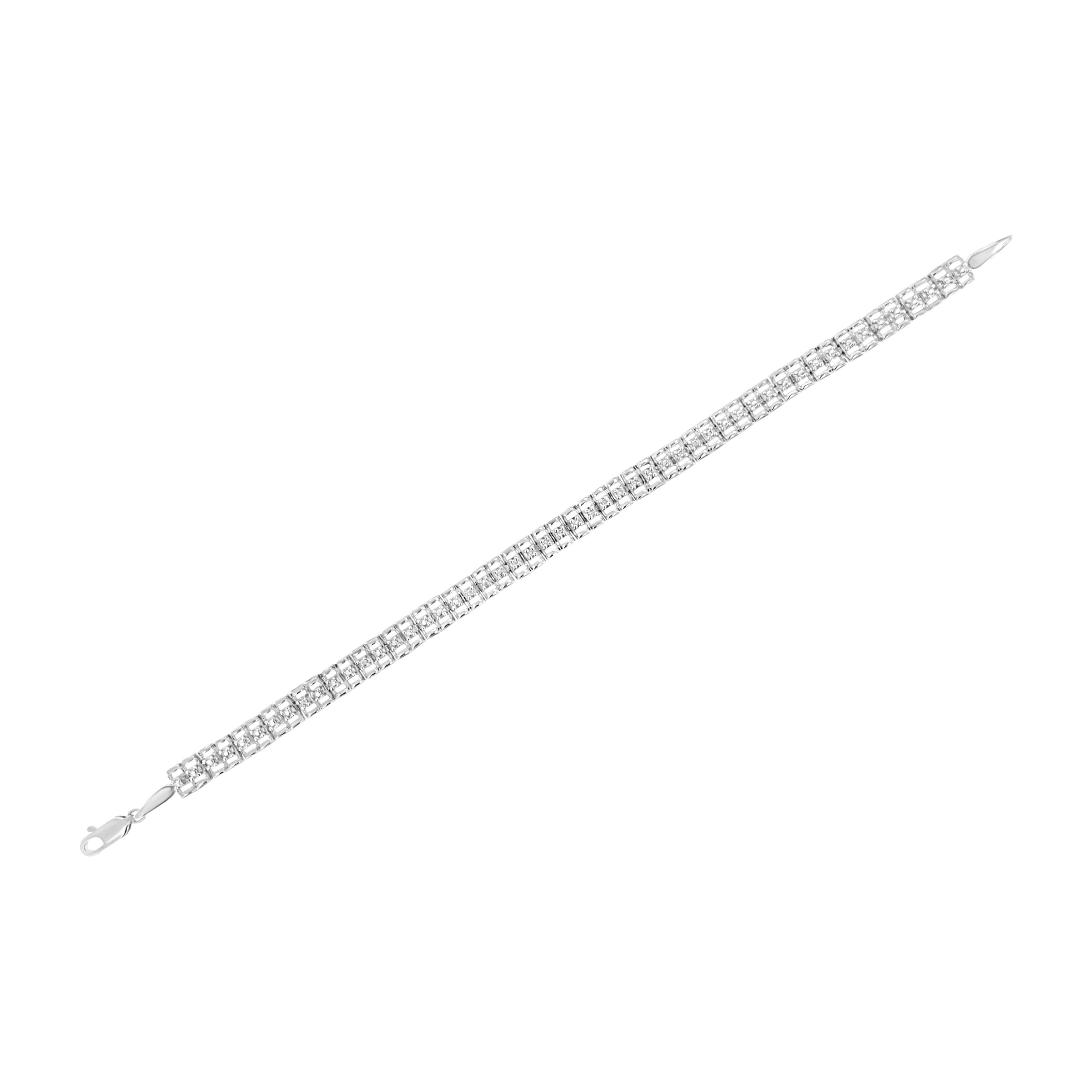 .925 Sterling Silver 1/10 Cttw Diamond Double-Link 7" Rolex Tennis Bracelet (I-J Color, I3 Clarity) DestGlow