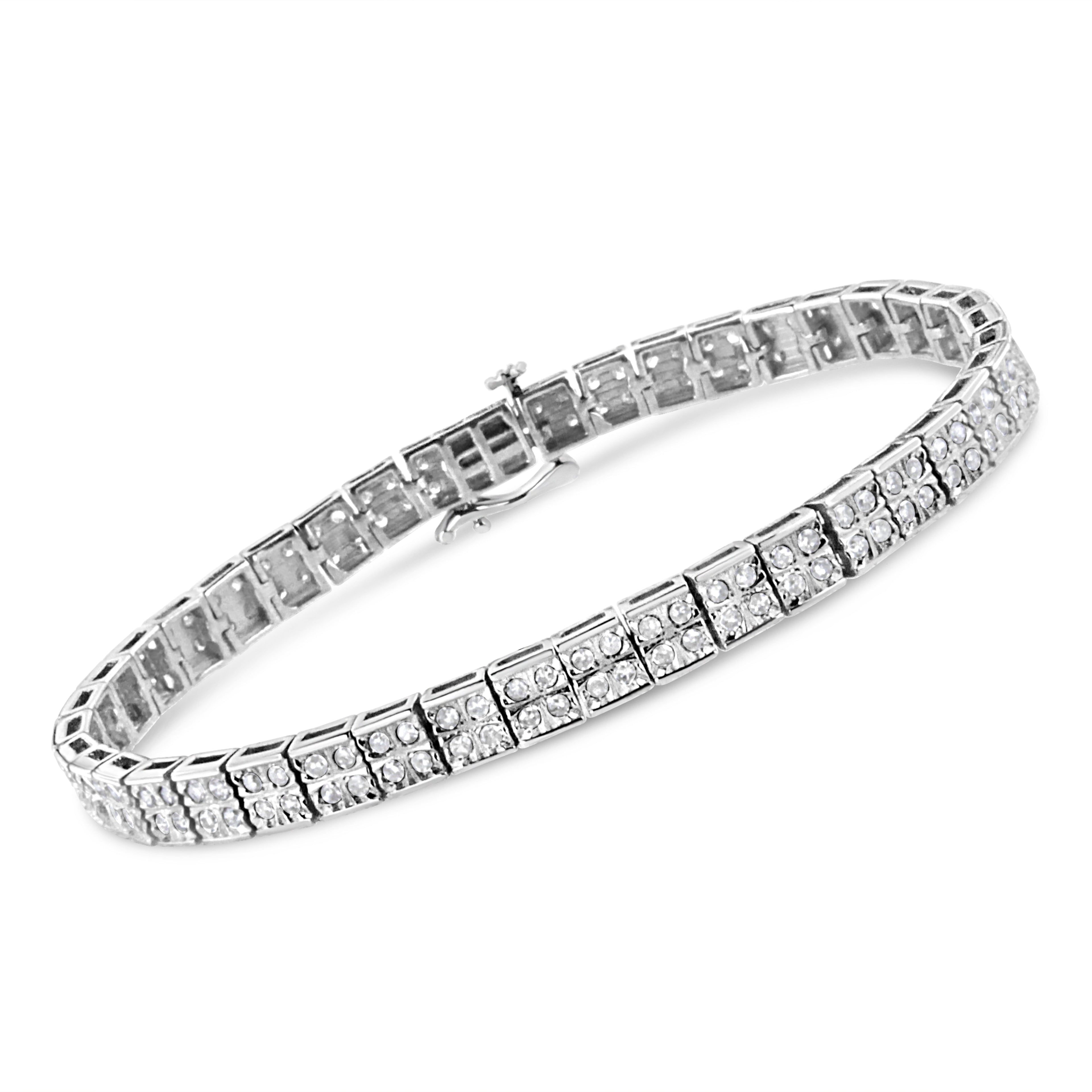 .925 Sterling Silver 2 Cttw Prong Set Round-Cut Diamond 4 Stone Box Link Bracelet (I-J Color, I3 Clarity) - 7.25" by Bids.com