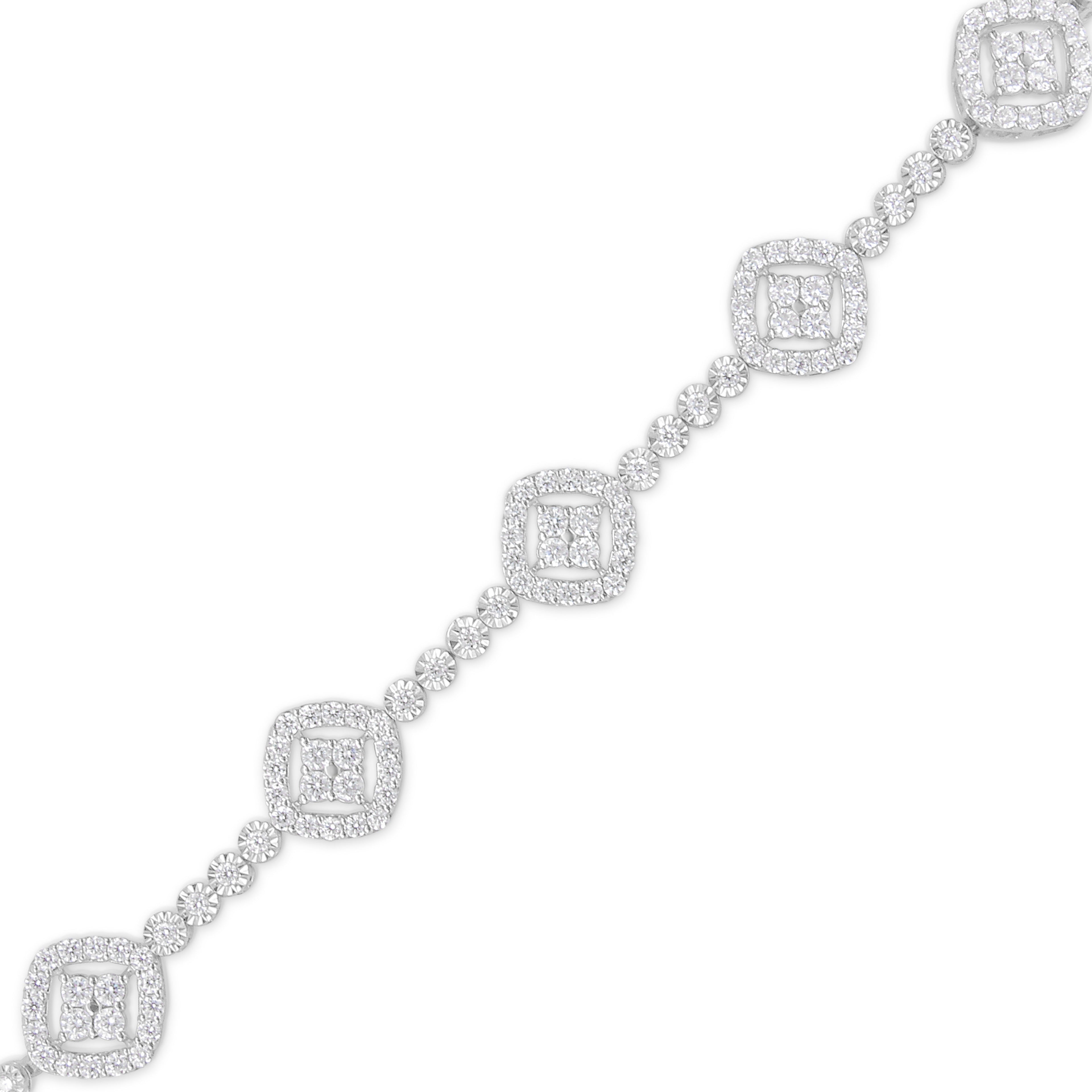 .925 Sterling Silver 3.0 Cttw Diamond Halo Square Shape Link Bracelet (I-J Color, I3 Clarity) - 7.25" by Bids.com
