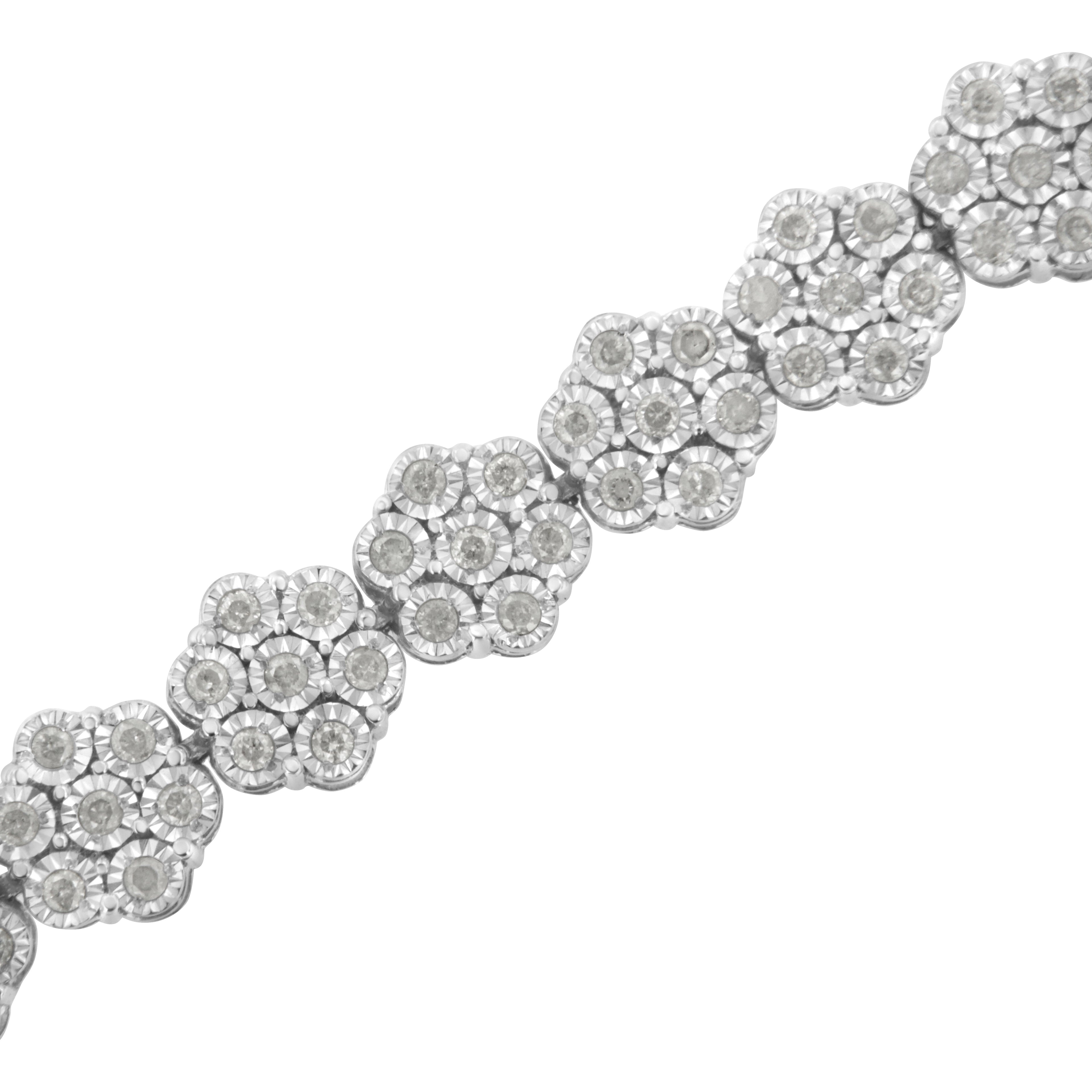 .925 Sterling Silver 2.0 cttw Diamond 7 Stone Floral Cluster Link Bracelet (I-J Color, I3 Clarity) -7.25" by Bids.com