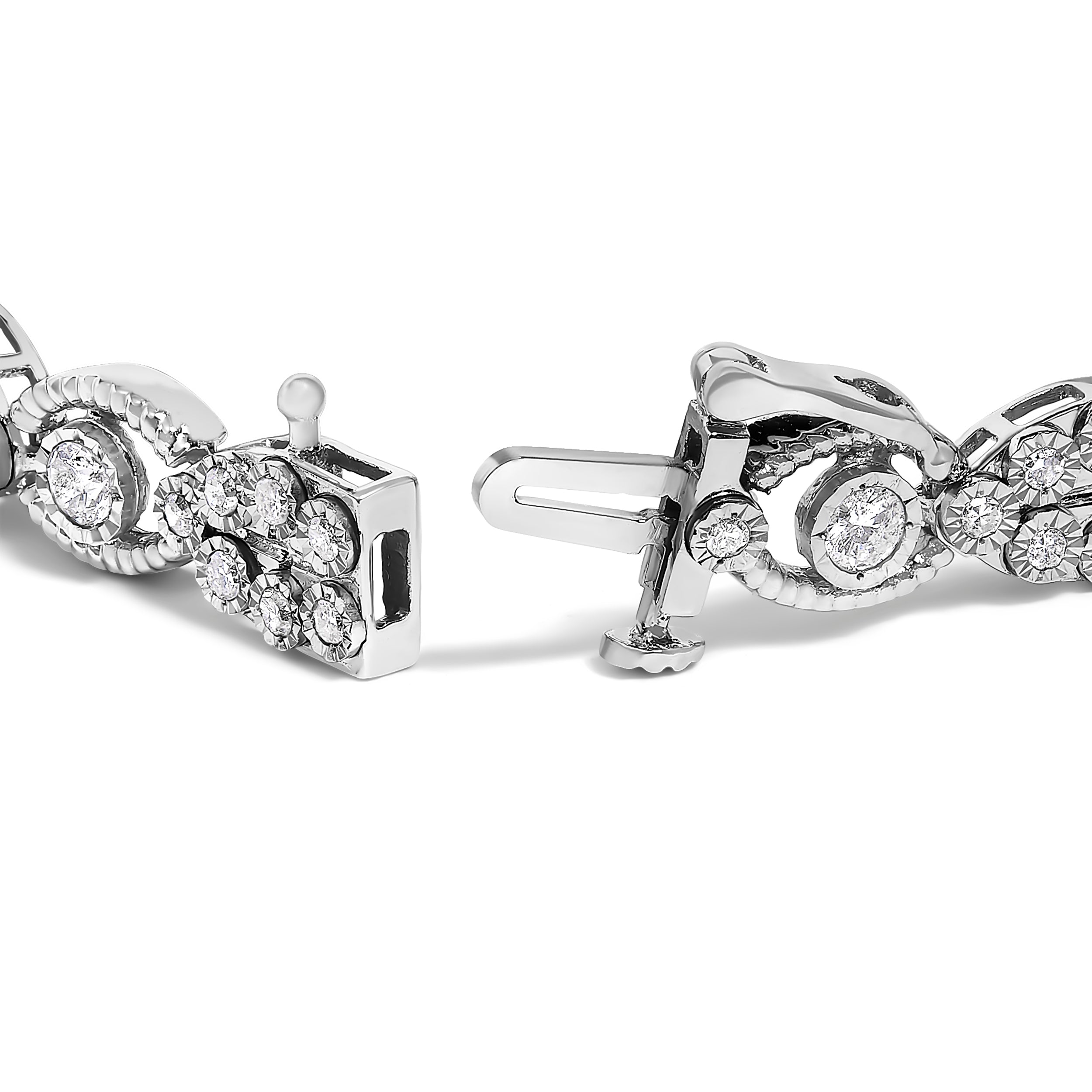 10K White Gold 2.0 Cttw Diamond Milgrain Cluster Link Bracelet DestGlow