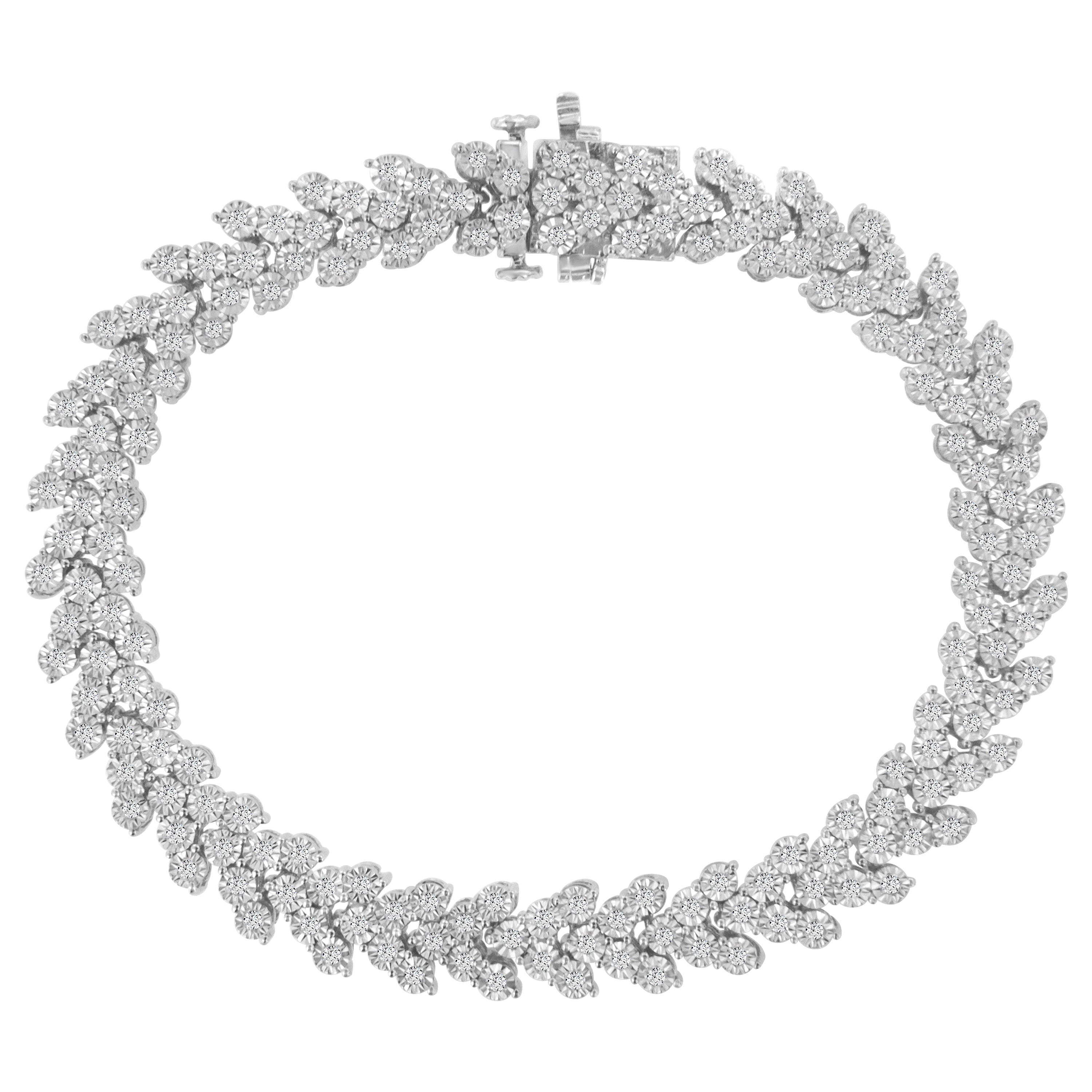 .925 Sterling Silver 2.00 Cttw Miracle Set Diamond Laurel Wreath Link Bracelet (I-J color, I3 clarity) - 7.25" DestGlow