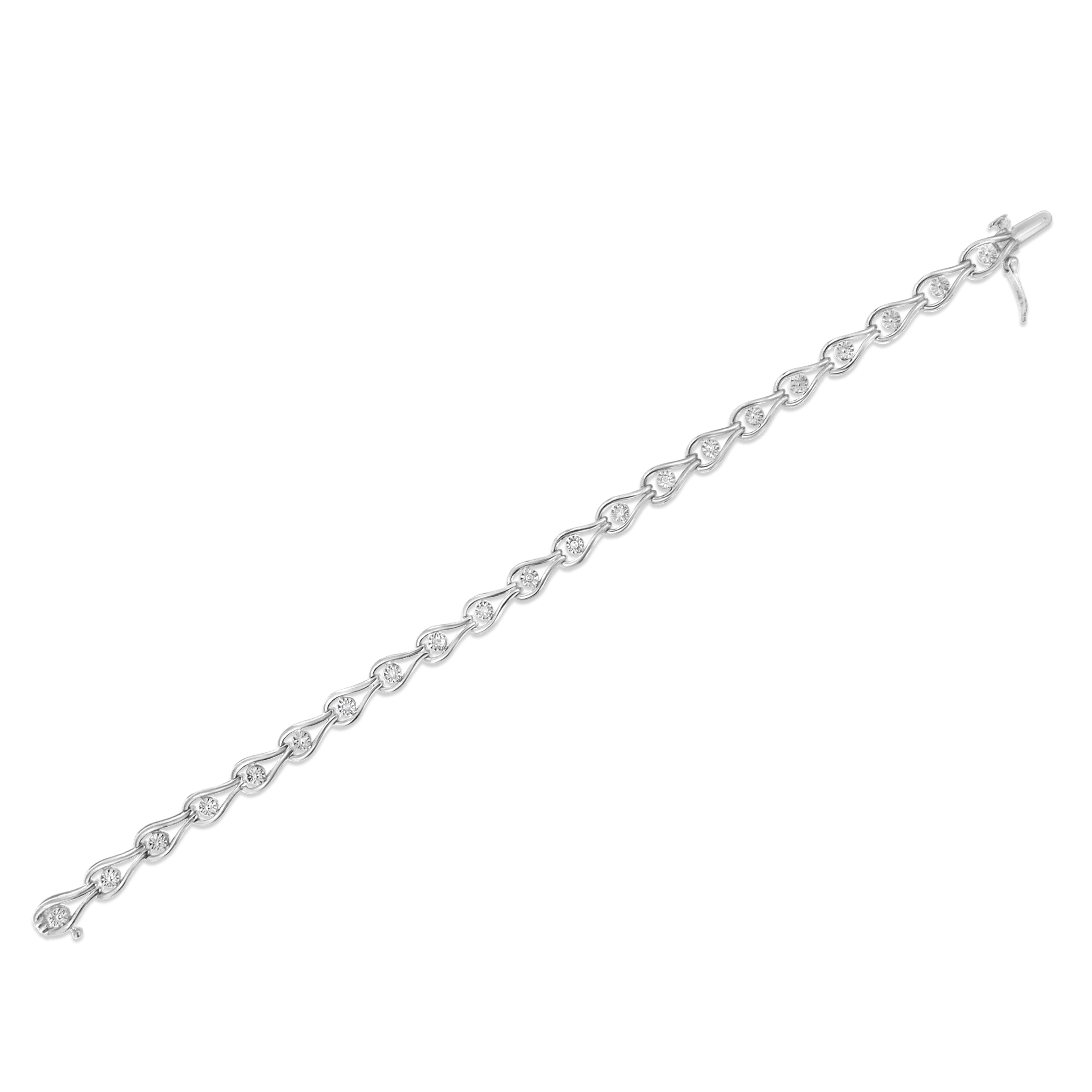 .925 Sterling Silver 1/10 Cttw Miracle-Set Diamond Pear Shape and Bezel Link Bracelet (I-J Color, I3 Clarity) - 7.25" by Bids.com
