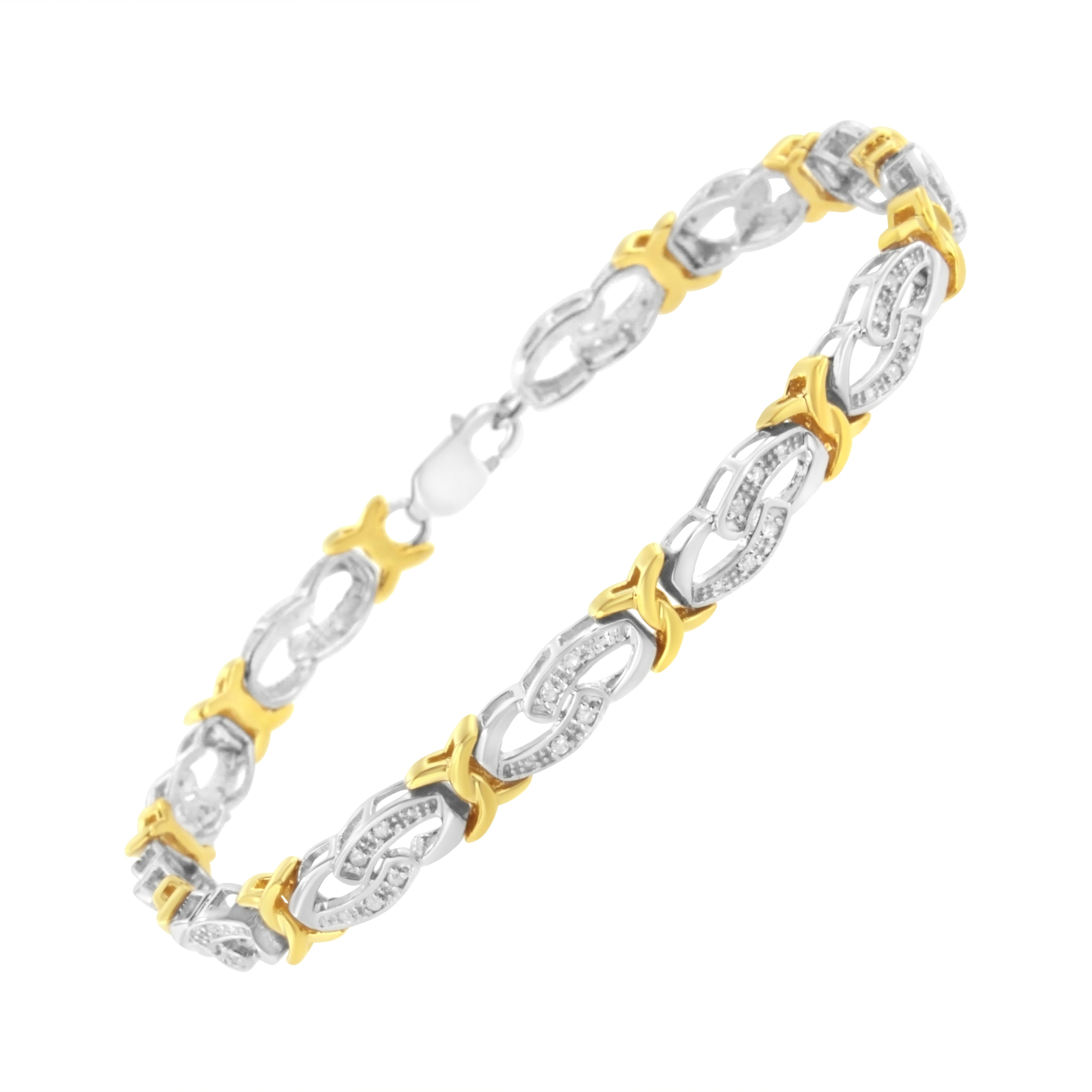 10k Yellow Gold Plated Sterling Silver 1/4 cttw Diamond Infinity and X Link Bracelet (I-J Clarity, I2-I3 Color) - Size 7.25" by Bids.com