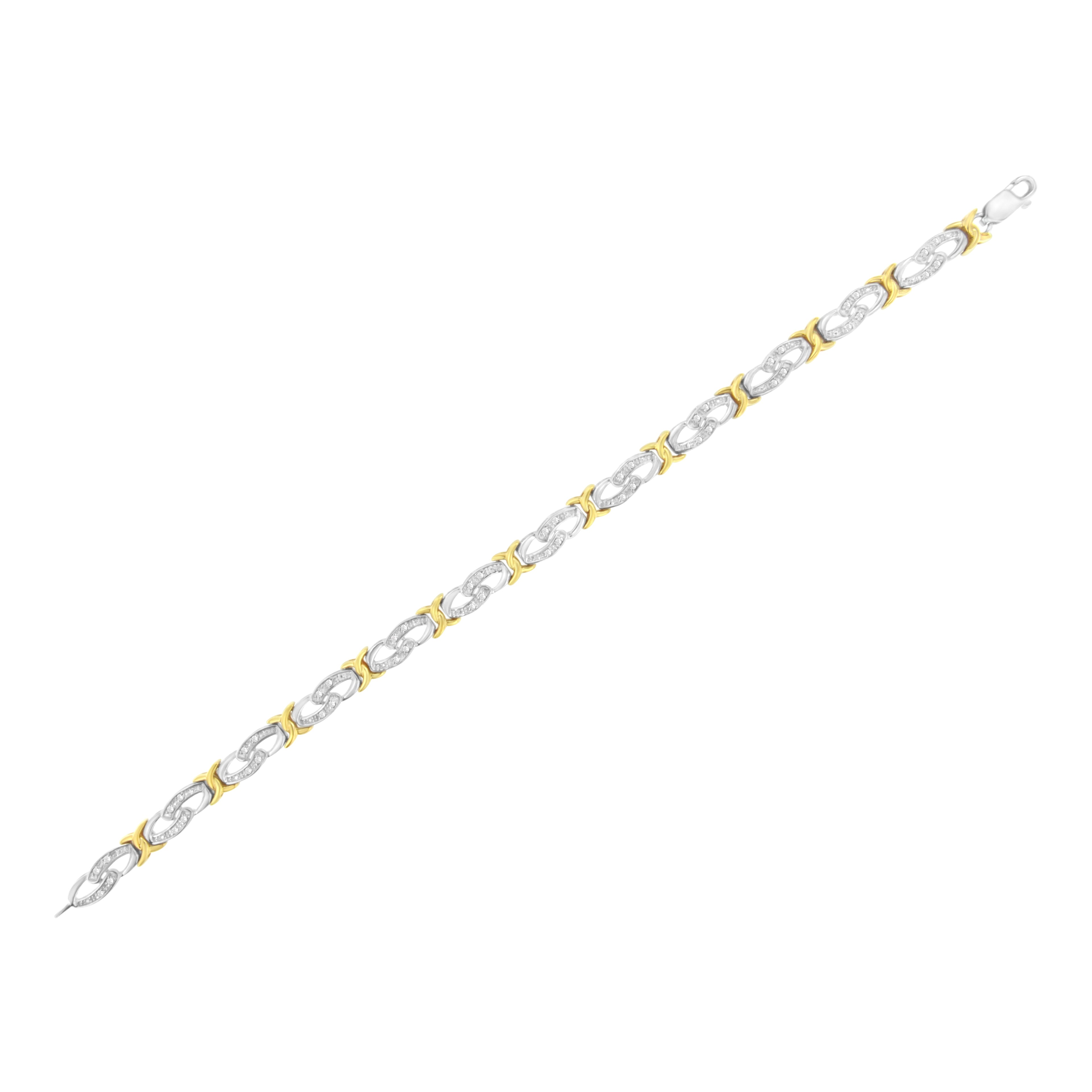 10k Yellow Gold Plated Sterling Silver 1/4 cttw Diamond Infinity and X Link Bracelet (I-J Clarity, I2-I3 Color) - Size 7.25" by Bids.com
