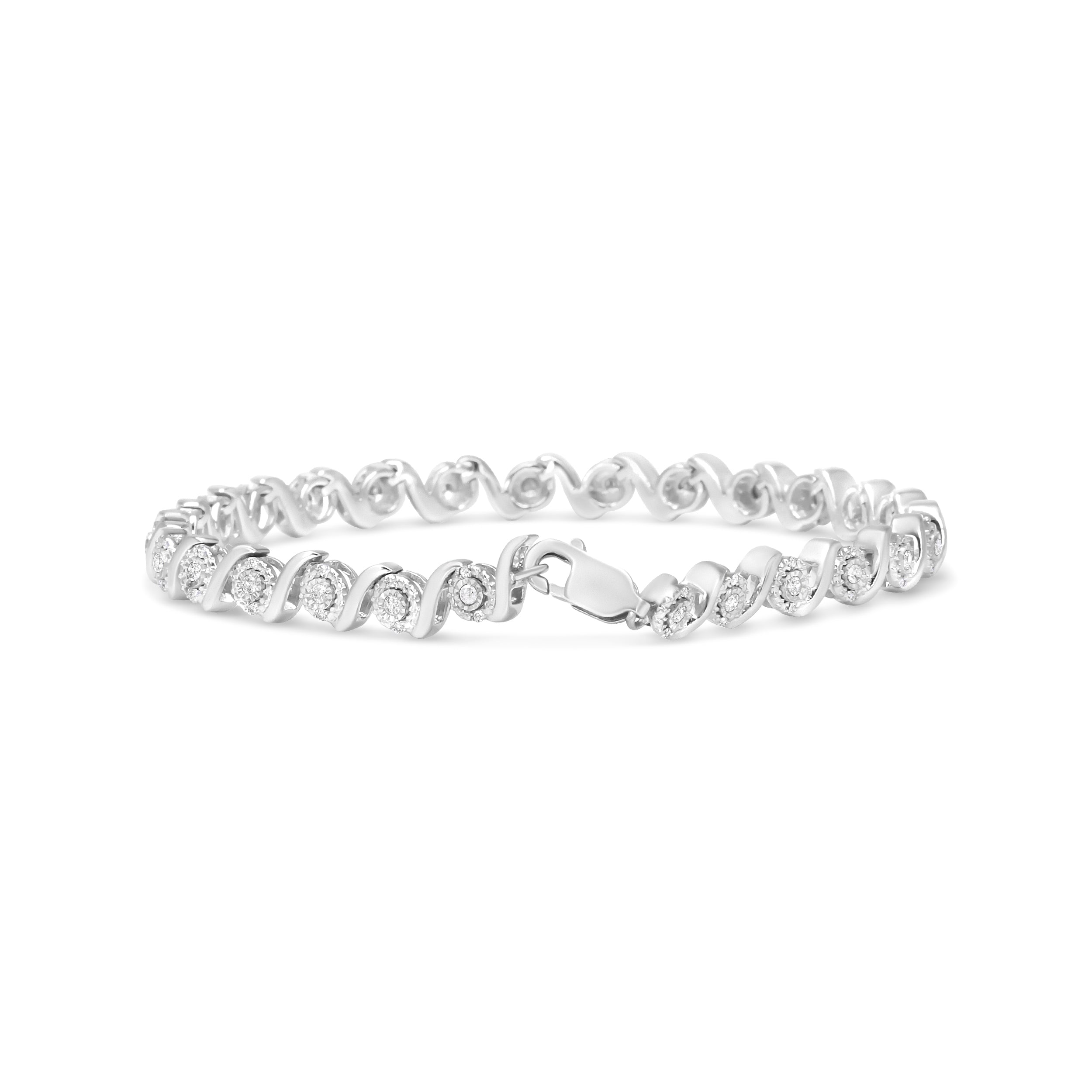 .925 Sterling Silver 1/2 Cttw Round Diamond Halo S-Link Bracelet (I-J Color, I2-I3 Clarity) - 7.25" by Bids.com