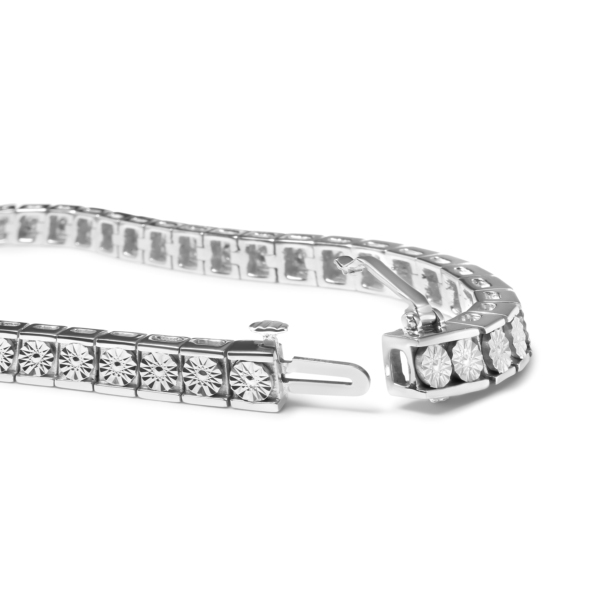 .925 Sterling Silver 1/4 Cttw Miracle Set Diamond and Bead Link 7.25" Tennis Bracelet (I-J Color, I2-I3 Clarity) by Bids.com