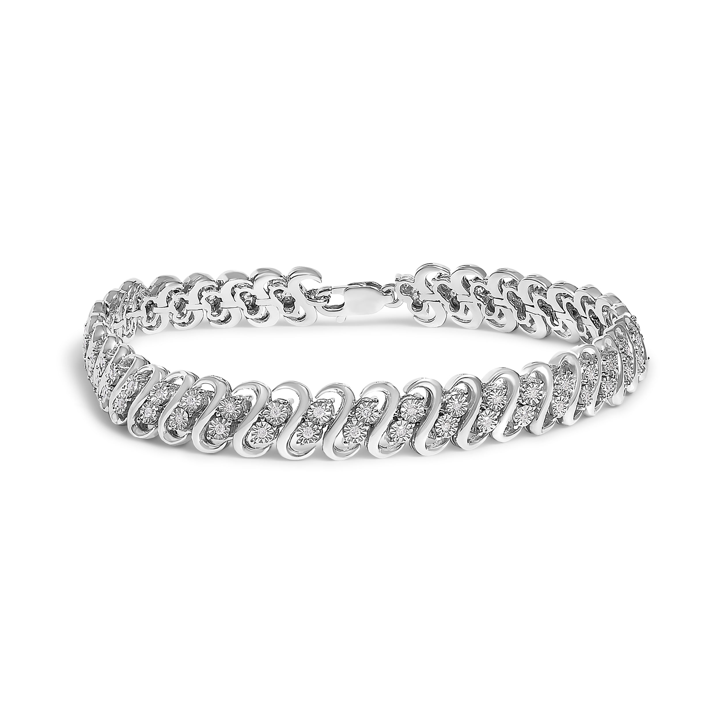 .925 Sterling Silver 1/2 Cttw Diamond Double Row S-Link Bracelet (I-J Color, I2-I3 Clarity) - 7.5" Inches by Bids.com