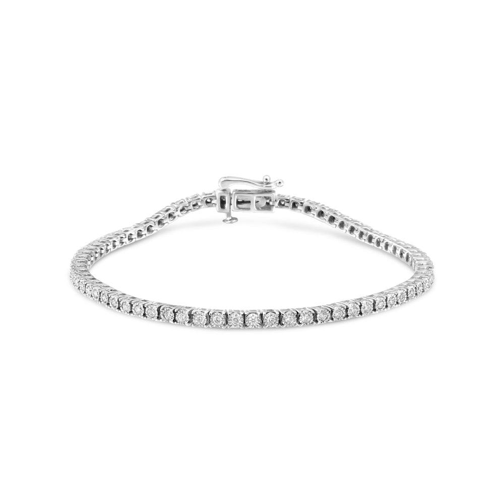 14K White Gold 1.0 Cttw Miracle Set Round-Cut Lab Grown Diamond Illusion Tennis Bracelet (F-G Color, VS2-SI1 Clarity) Size 7" by Bids.com