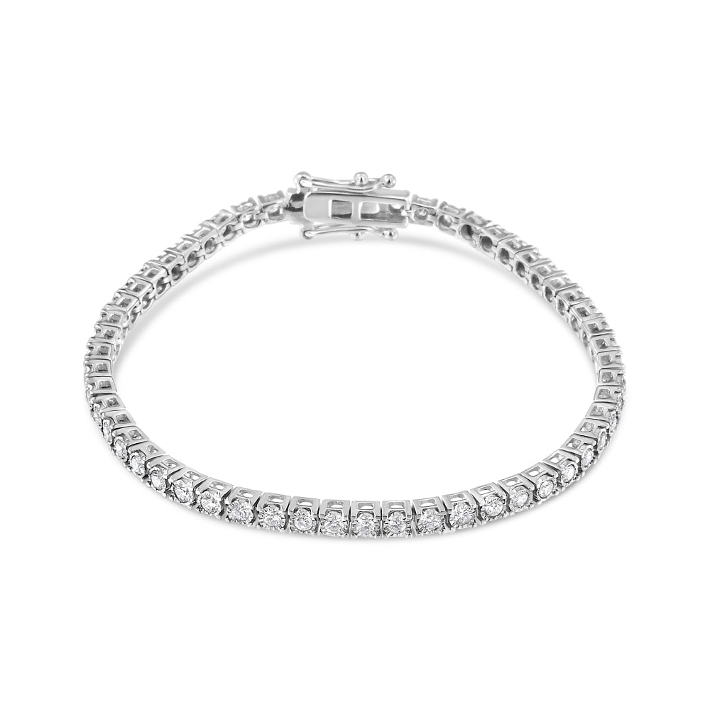 14K White Gold 2.0 Cttw Miracle Set Round-Cut Lab Grown Diamond Illusion 7" Tennis Bracelet (F-G Color, VS2-SI1 Clarity) DestGlow