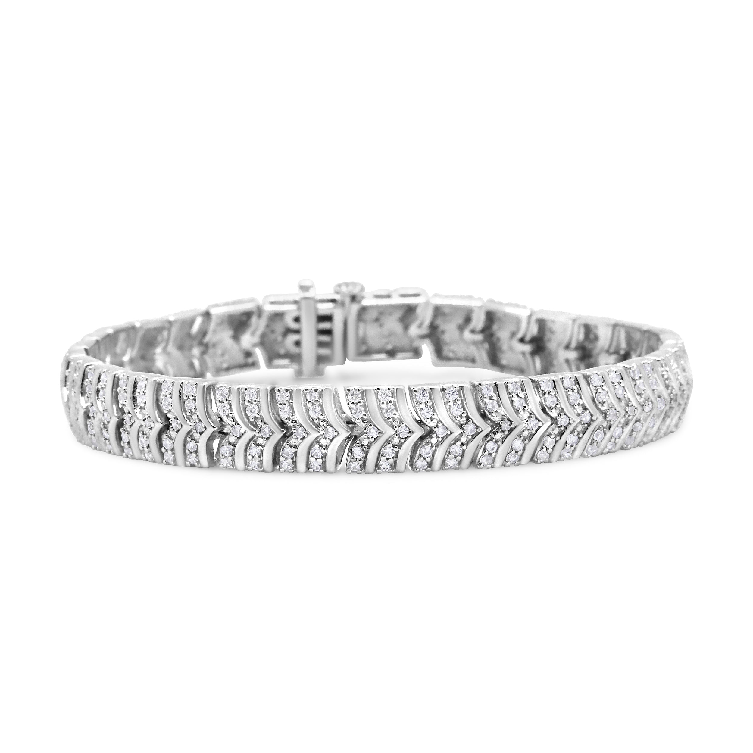 .925 Sterling Silver 3.00 Cttw Diamond Chevron Link Bracelet (I2-I3 Clarity, I-J Color) - Size 7.25" by Bids.com