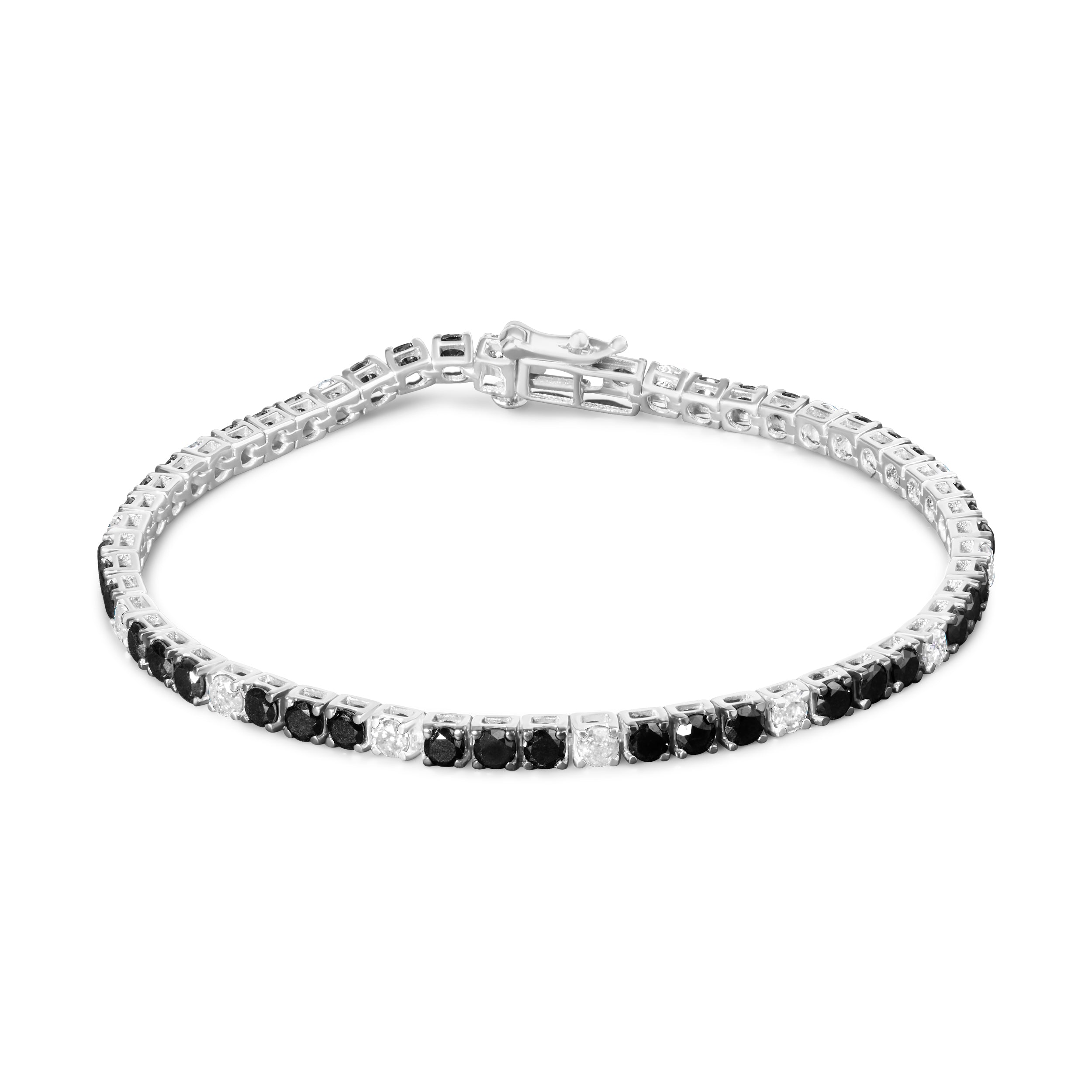.925 Sterling Silver 3.0 Cttw Black and White Diamond Tennis Bracelet (I-J Color, I2-I3 Clarity) - 7.25" Inches by Bids.com