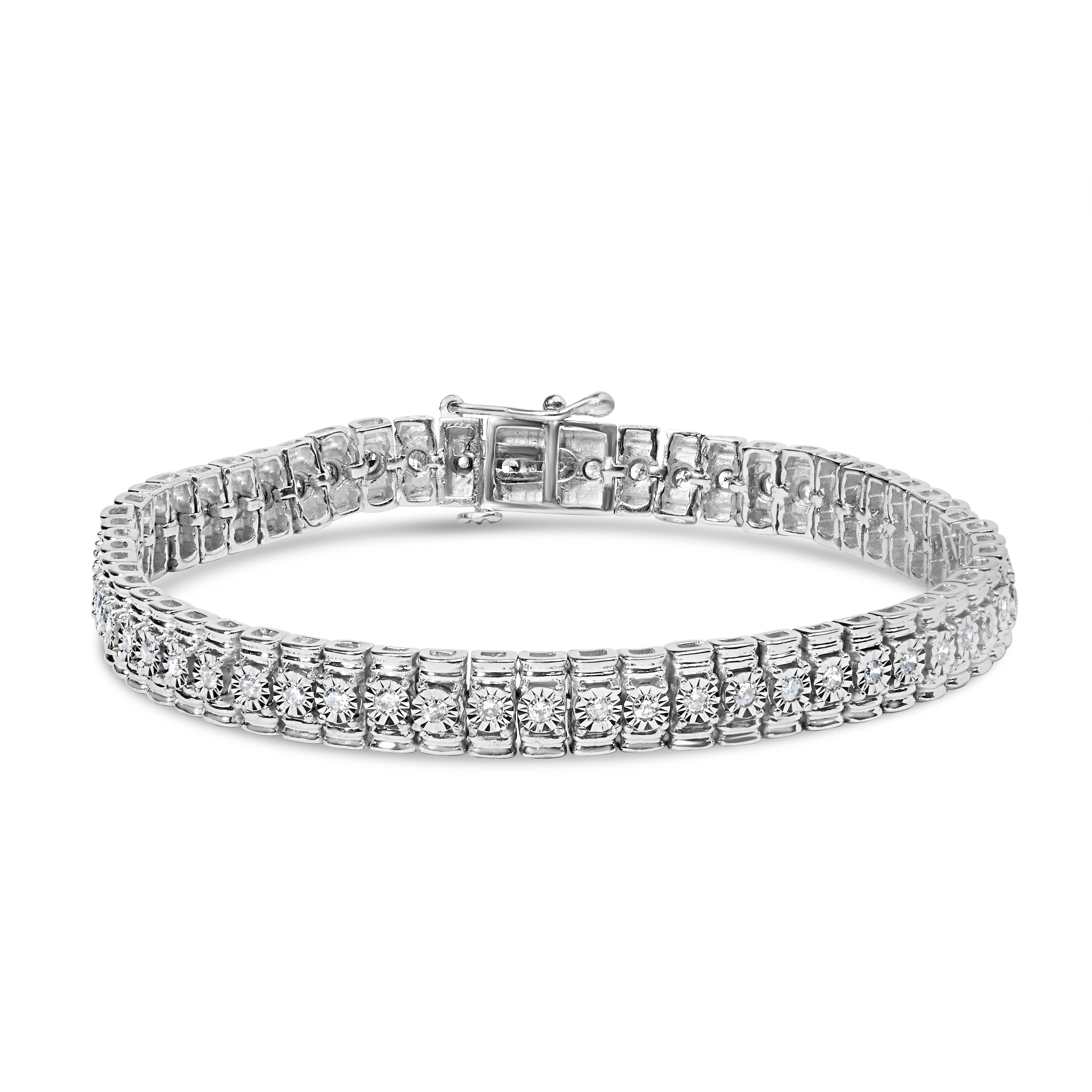 .925 Sterling Silver 1.0 Cttw Diamond Collar Line Link Bracelet (I-J Color, I1-I2 Clarity) - Size 7.25" Inches DestGlow