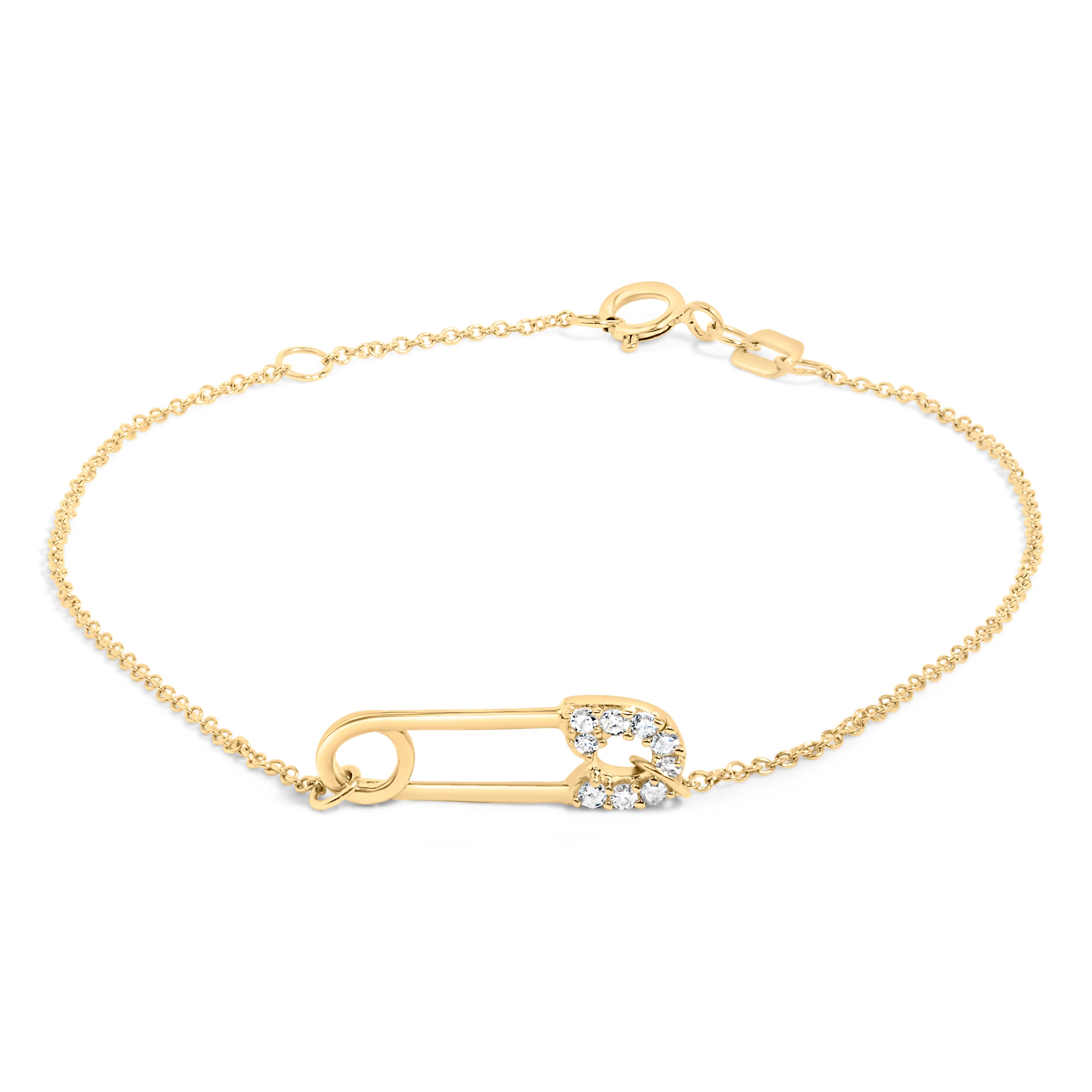 10K Yellow Gold 1/10 Cttw Diamond Paperclip Charm Adjustable Link Bracelet (I-J Color, I1-I2 Clarity) - 7.25 Inch by Bids.com