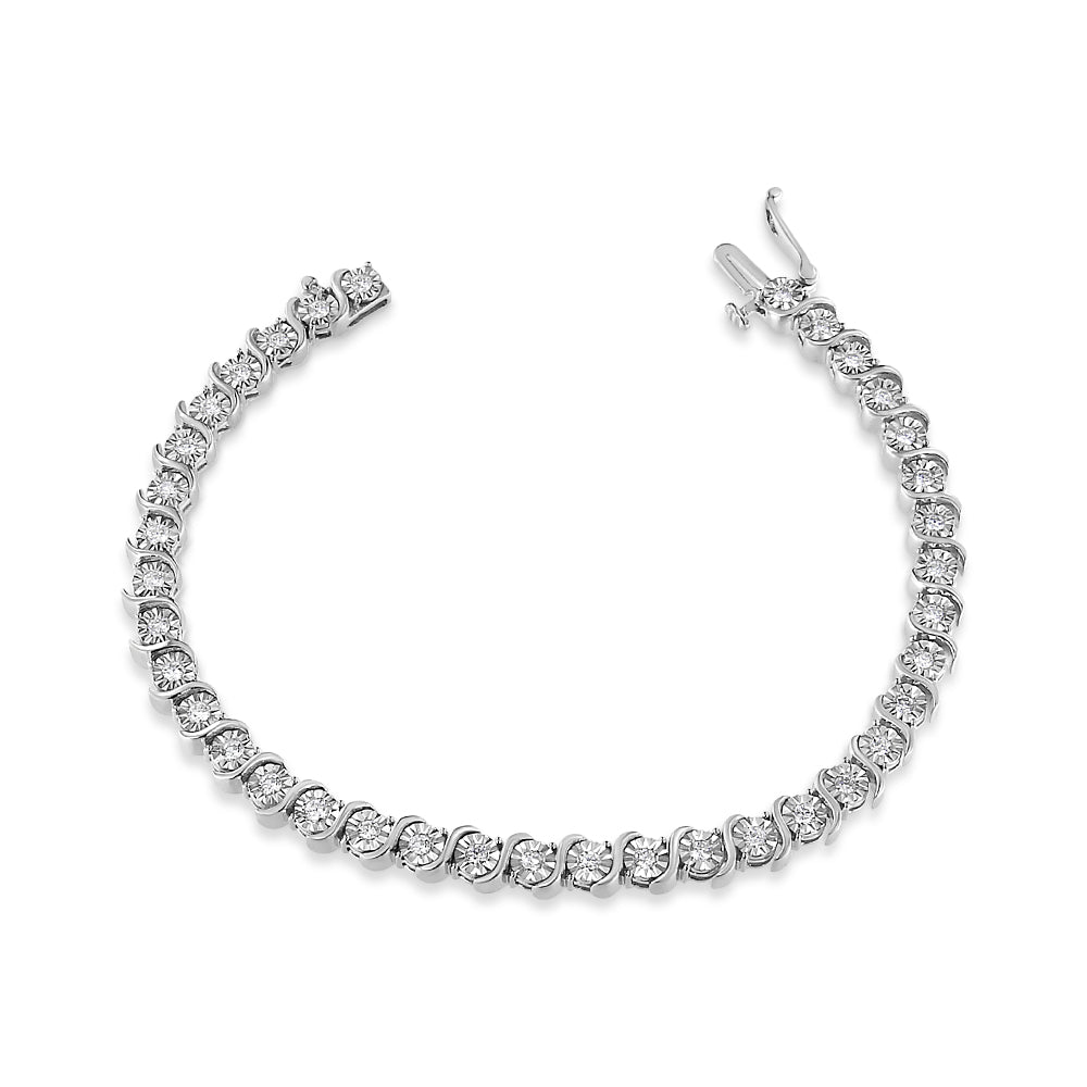 14K White Gold 1.00 Cttw Lab Grown Diamond Round Miracle Plate and "S" Link Tennis Bracelet (F-G Color, VS2-SI1 Clarity) Size 7" by Bids.com