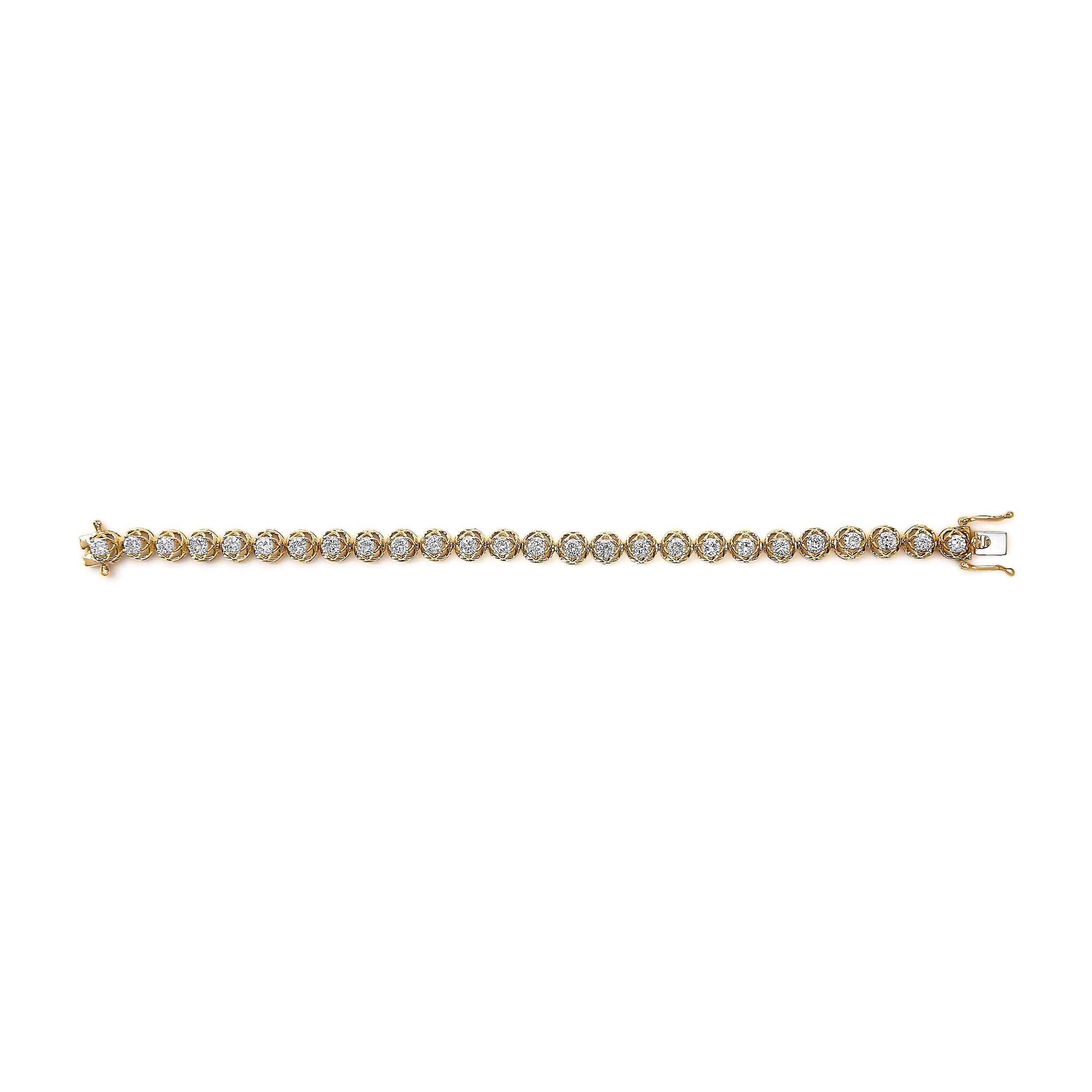 14K Yellow Gold Plated .925 Sterling Silver 3 9/10 Cttw Diamond Buttercup Style Tennis Bracelet