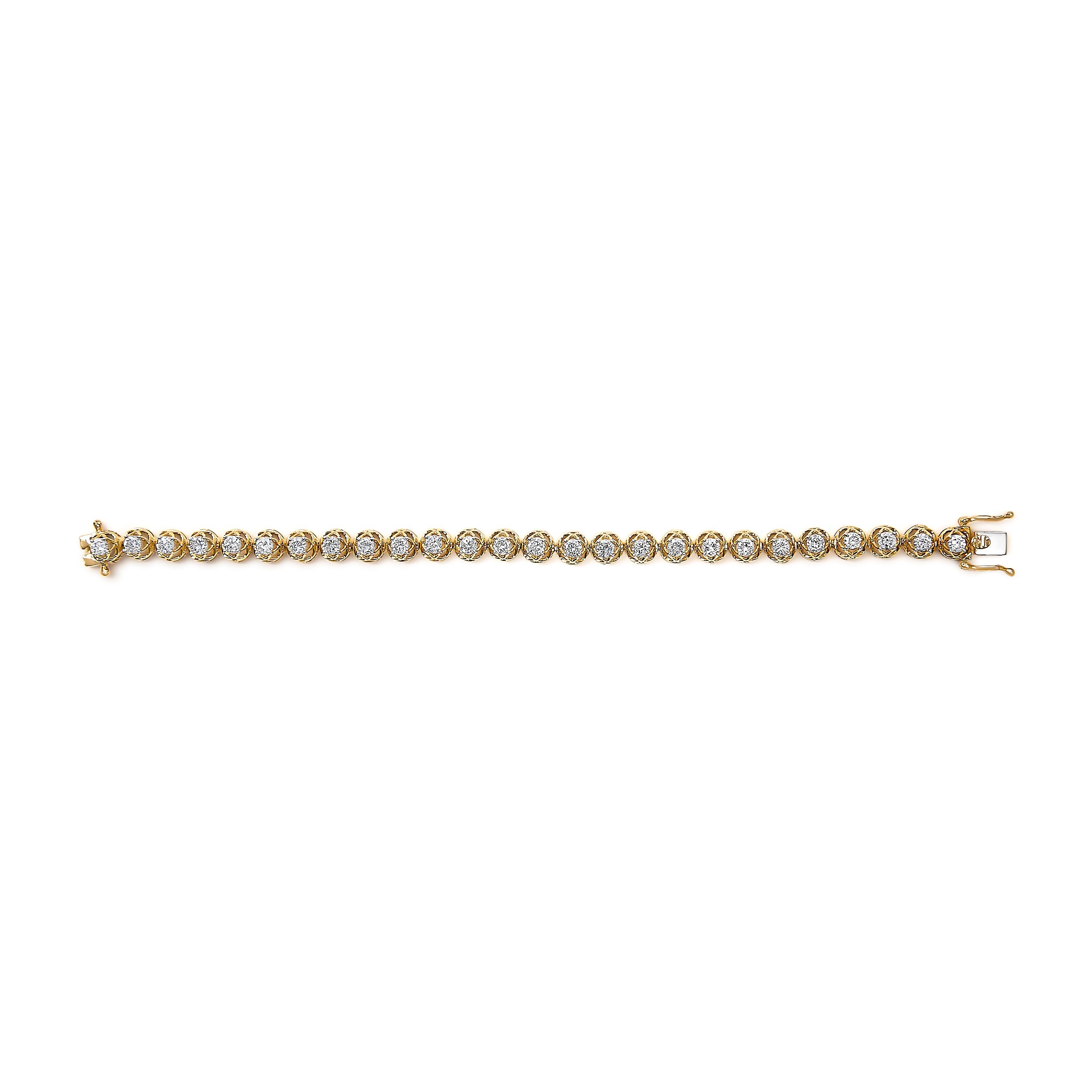 14K Yellow Gold Plated .925 Sterling Silver 3 9/10 Cttw Diamond Buttercup Style Tennis Bracelet by Bids.com