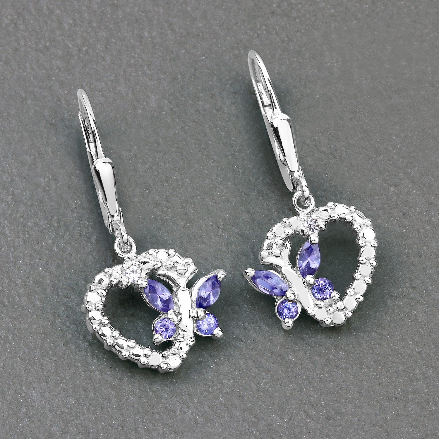 0.50 Carat Genuine Tanzanite and Created White Sapphire .925 Sterling Silver Earrings DestGlow
