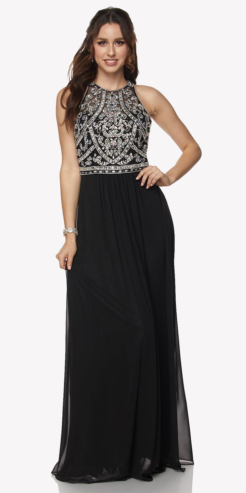 Juliet 609 A Line Chiffon Floor Length Gown Cut Out Back by DiscountDressShop