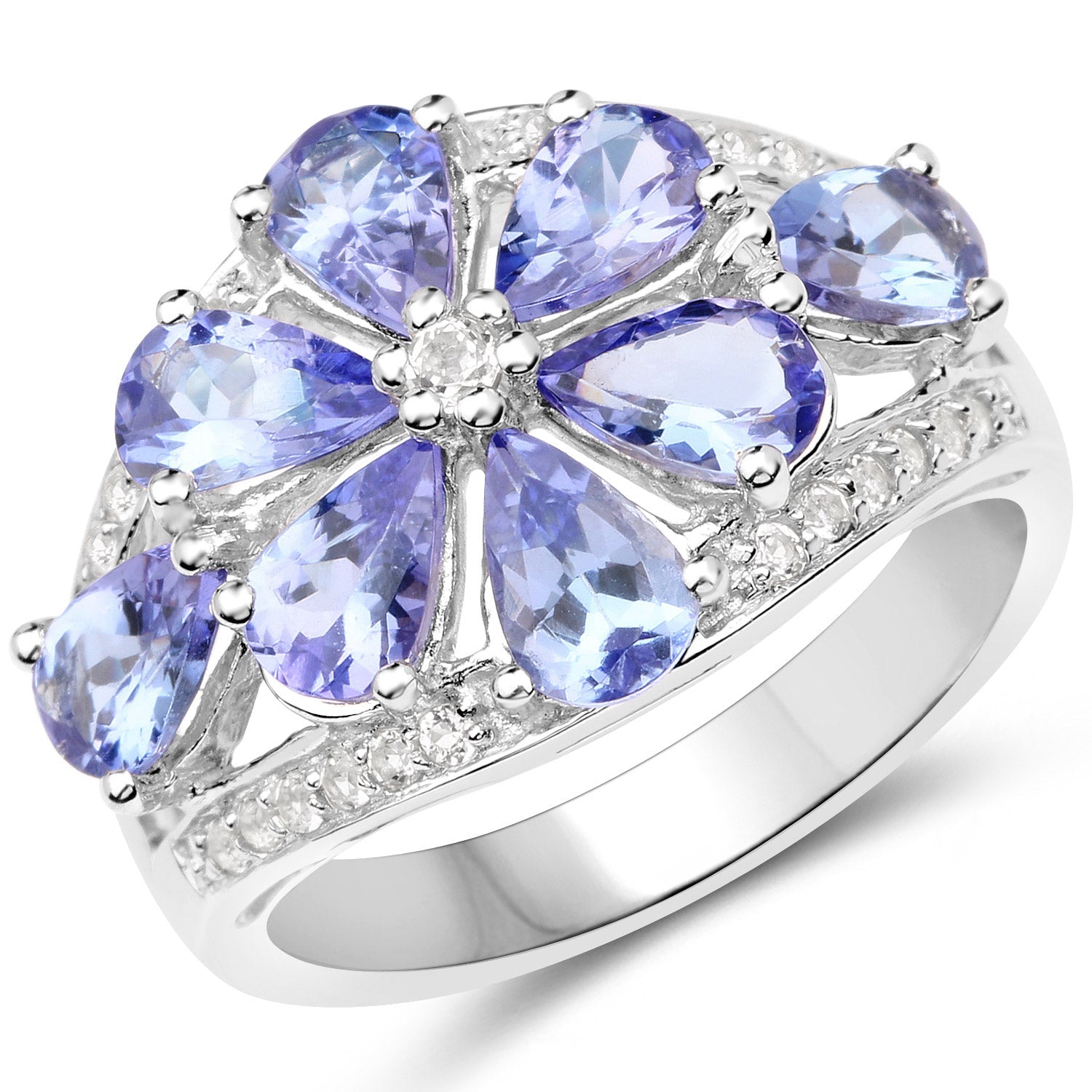 3.24 Carat Genuine Tanzanite and White Topaz .925 Sterling Silver Ring by Bids.com