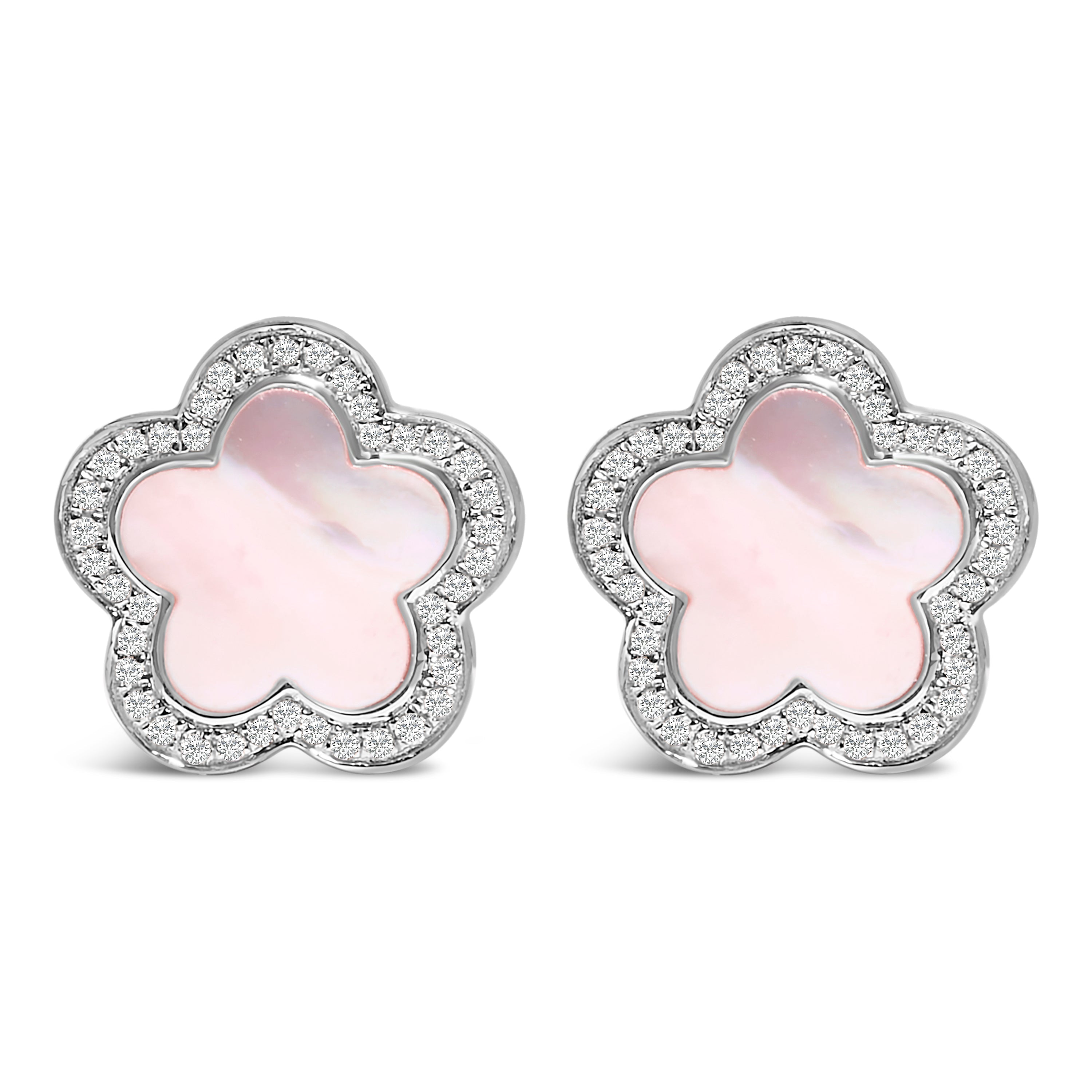 14K White Gold Mother of Pearl and 1/5 Cttw Diamond Halo Star Stud Earrings DestGlow