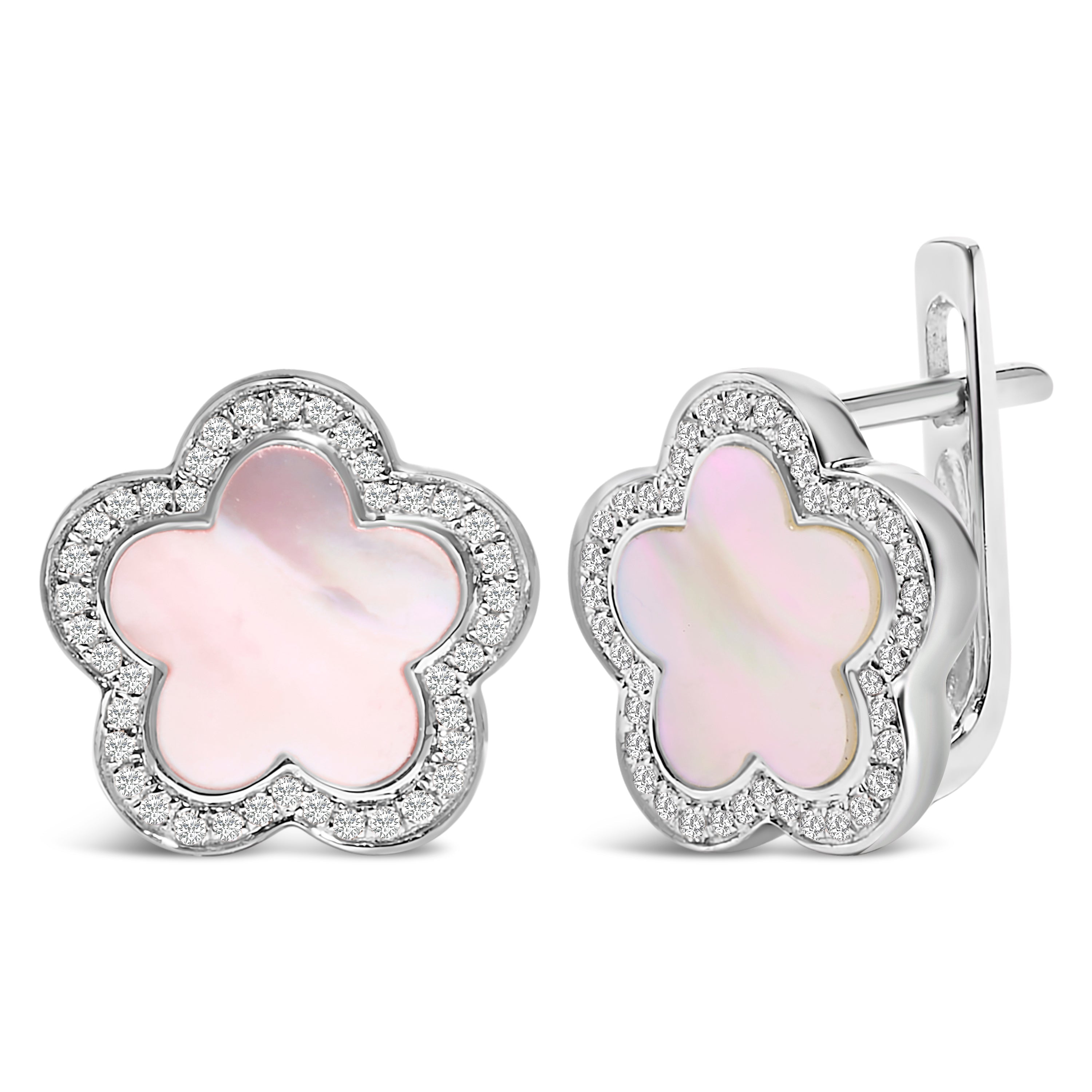 14K White Gold Mother of Pearl and 1/5 Cttw Diamond Halo Star Stud Earrings DestGlow