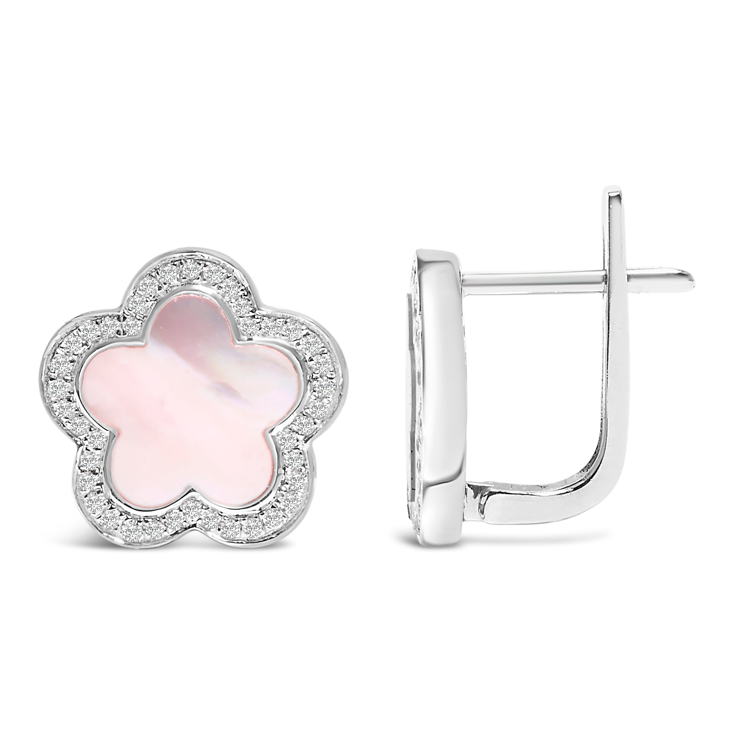 14K White Gold Mother of Pearl and 1/5 Cttw Diamond Halo Star Stud Earrings DestGlow