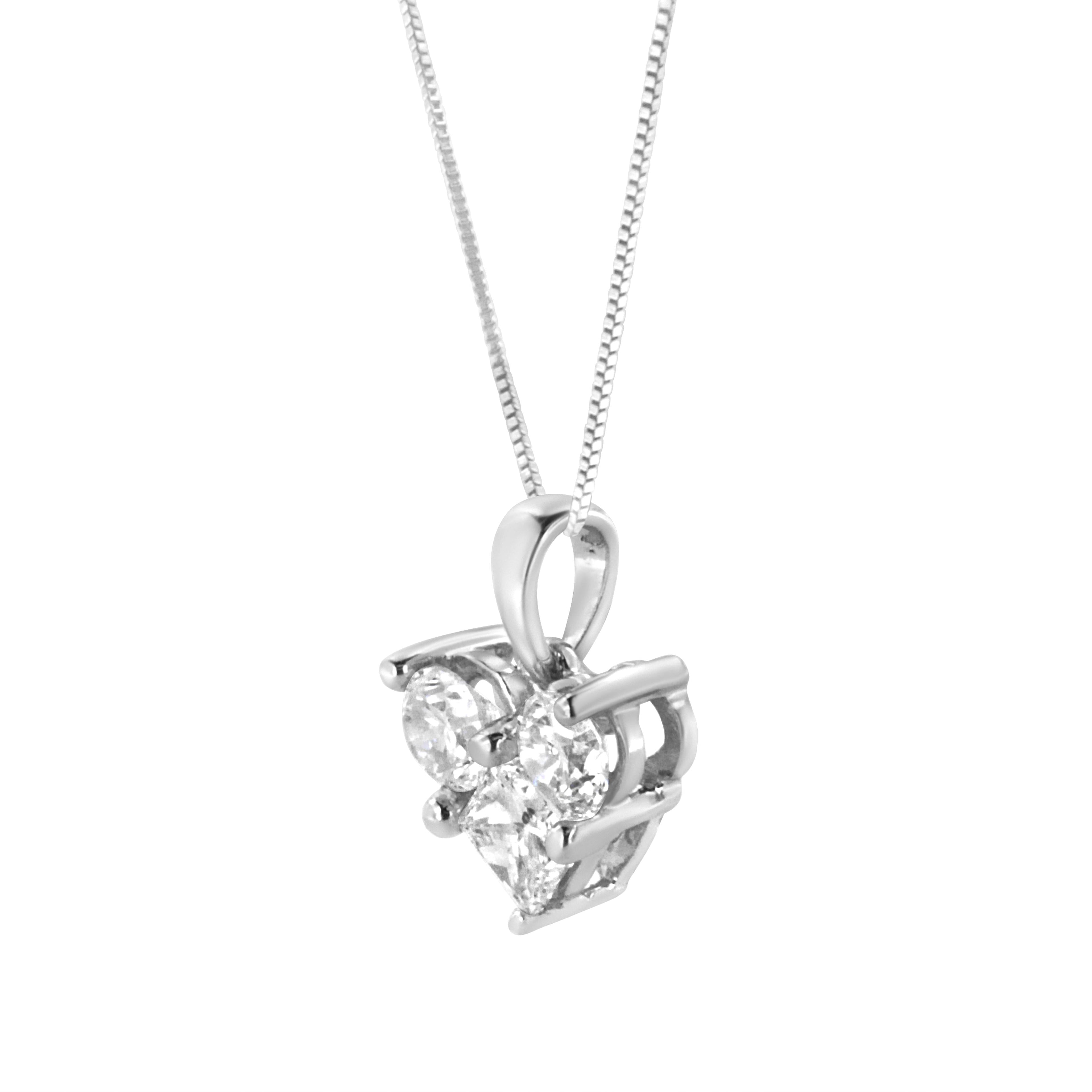 10K White Gold 1.0 Cttw Round-Cut and Princess-Cut Diamond Heart Shaped 18" Pendant Necklace (H-I Color, SI2-I1 Clarity) by Bids.com