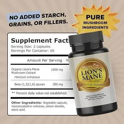 Lion’s Mane Mushroom Capsules – Supports Focus, Memory & Mental Clarity by Healthy Day Supplements