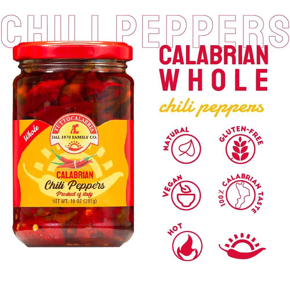 TuttoCalabria Whole Calabrian Hot Chili Peppers, 10 oz
