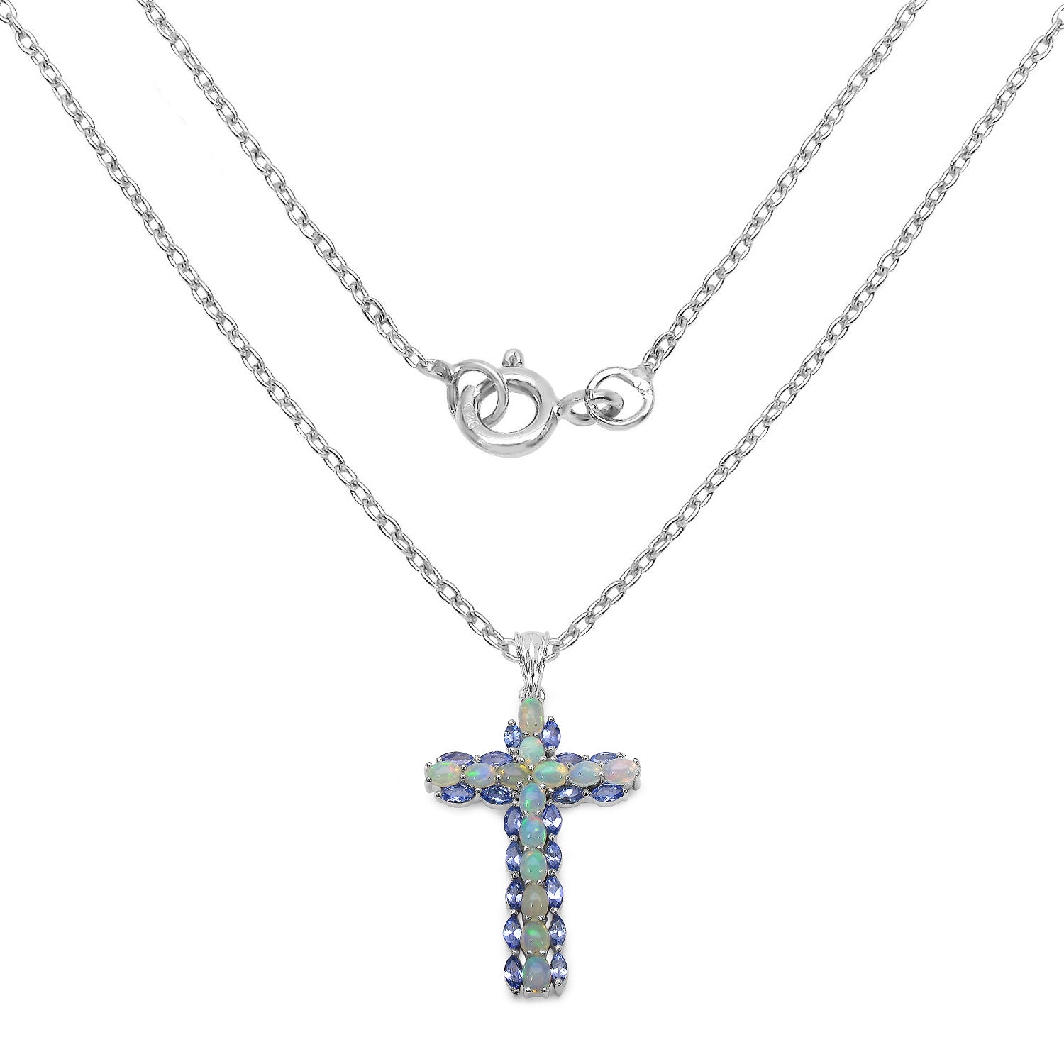 3.32 Carat Genuine Ethiopian Opal and Tanzanite .925 Sterling Silver Pendant DestGlow