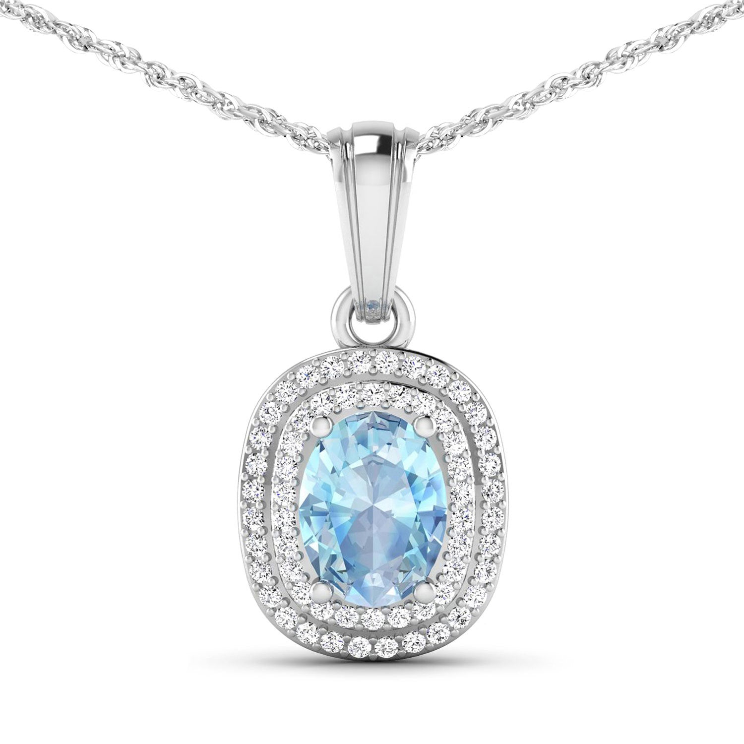 1.35 Carat Genuine Aquamarine and White Diamond 14K White Gold Pendant by Bids.com