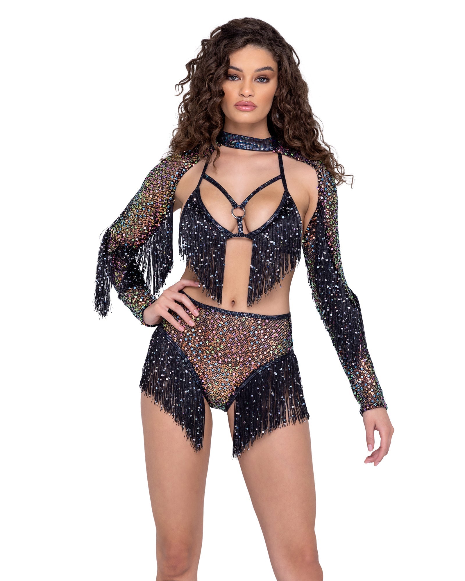 Sequin Fishnet High Waisted Shorts - DestGlow