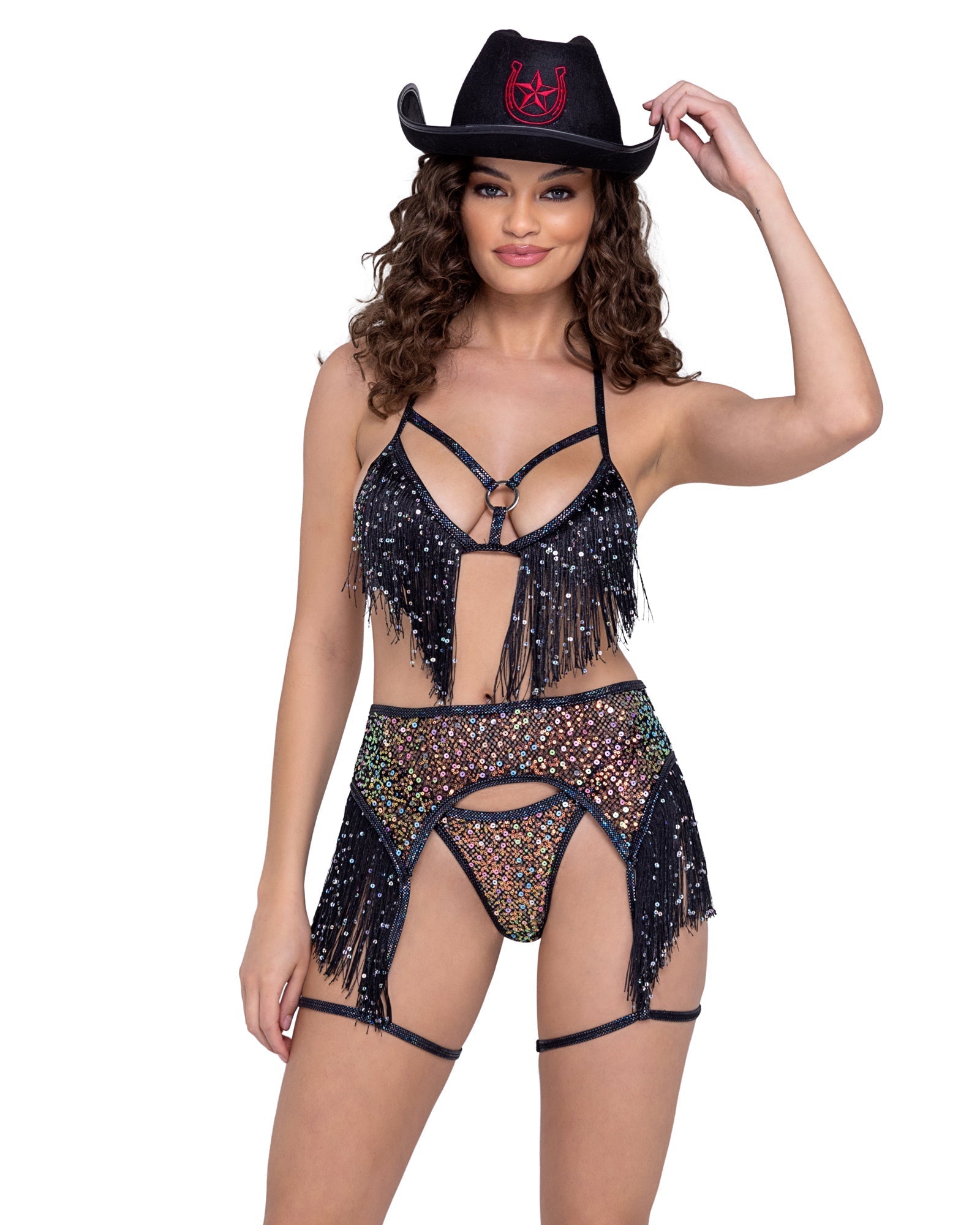 Sequin Fishnet Triangle Tie Top by Rave Fix