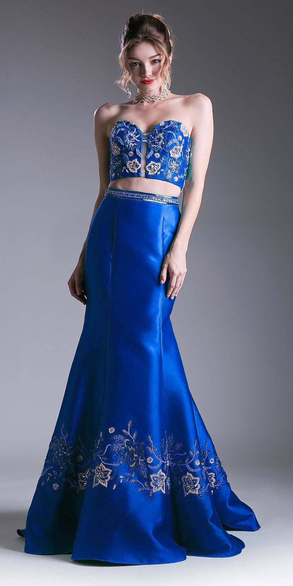 Cinderella Divine 62211 Bead Embroidered Two-Piece Gown Strapless by DiscountDressShop