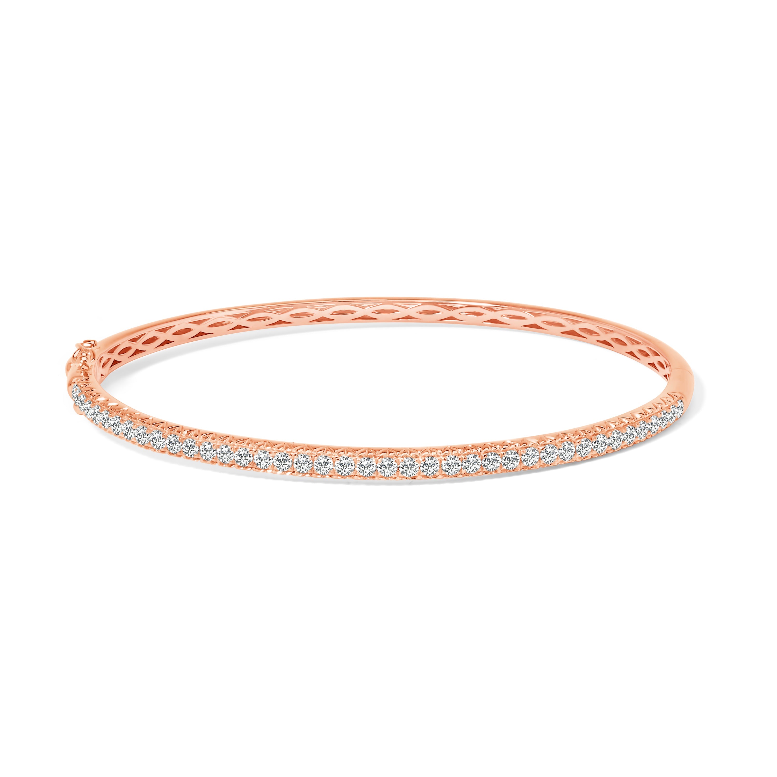 14K Rose Gold 1.00 Cttw Half Eternity Diamond Bangle Bracelet (G-H Color, SI2-I1 Clarity) - 7" Inches DestGlow
