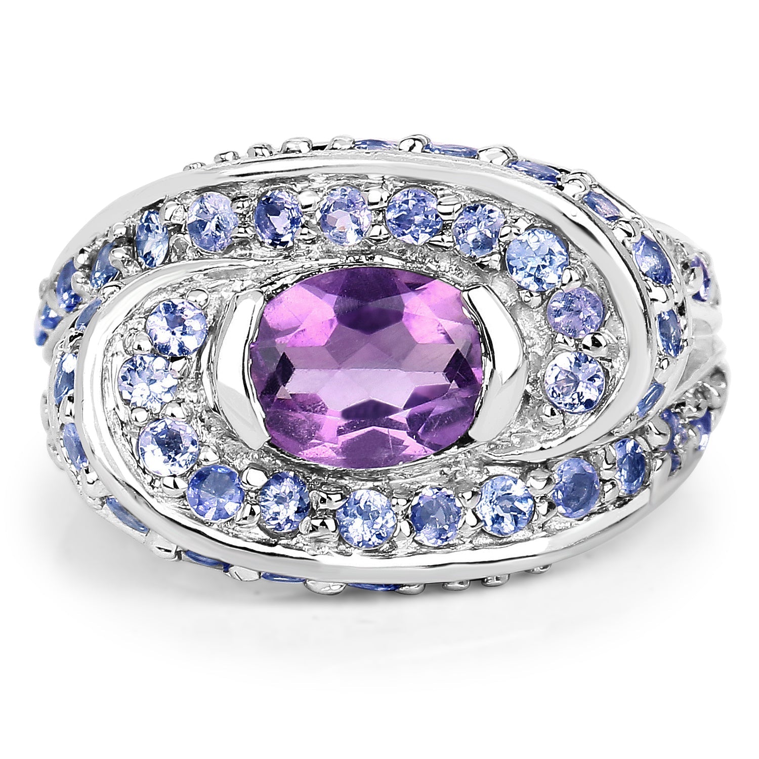 2.76 Carat Genuine Amethyst and Tanzanite .925 Sterling Silver Ring by Bids.com