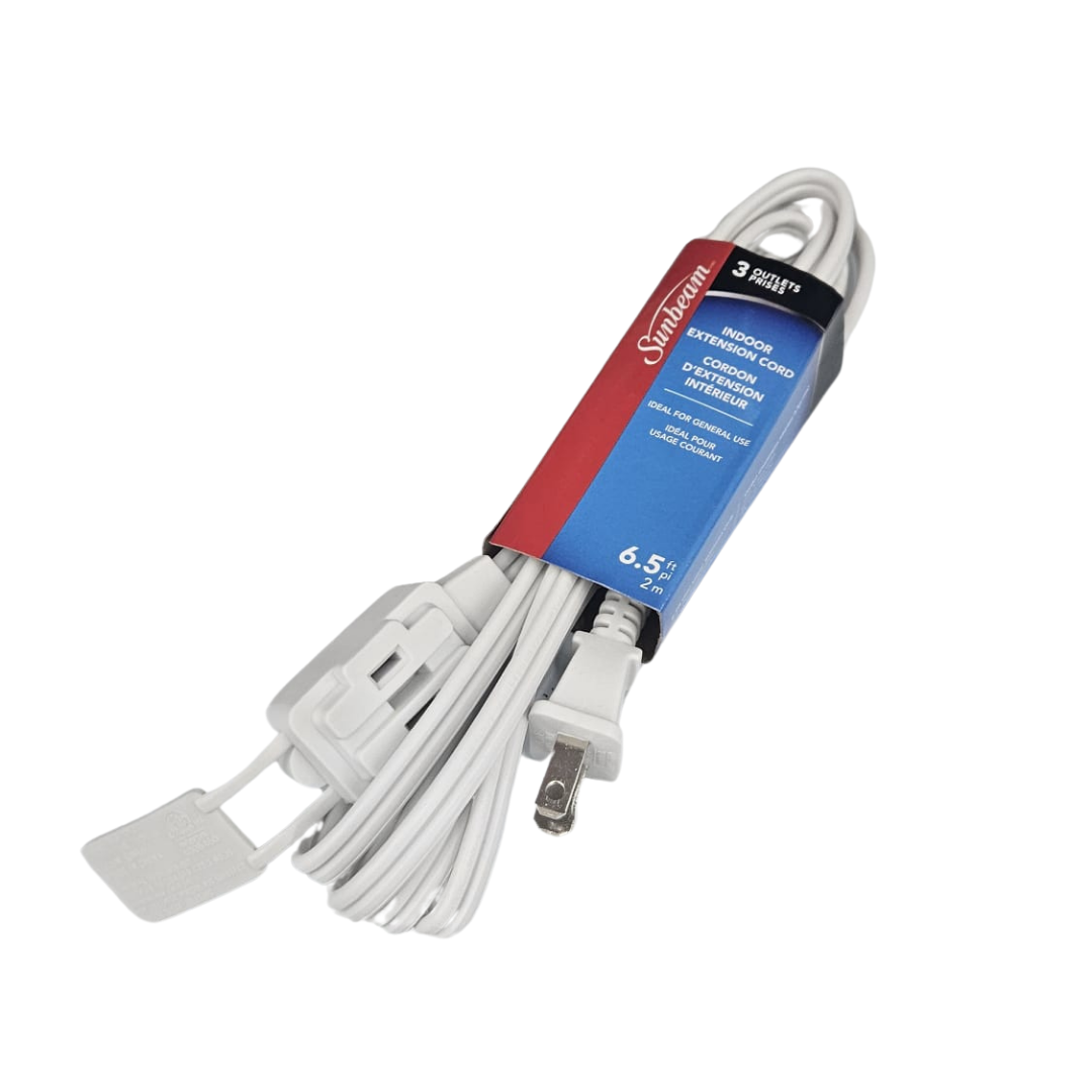 Sunbeam Indoor Extension Cord 3-Outlet White (6.5 ft) DestGlow