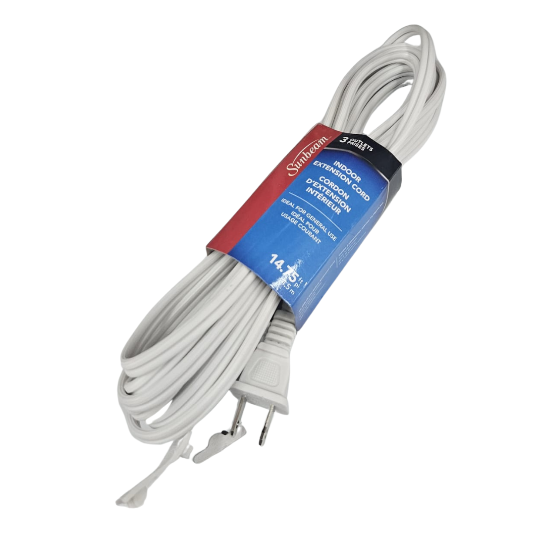 Sunbeam Indoor Extension Cord 3-Outlet White (14.75 ft) DestGlow