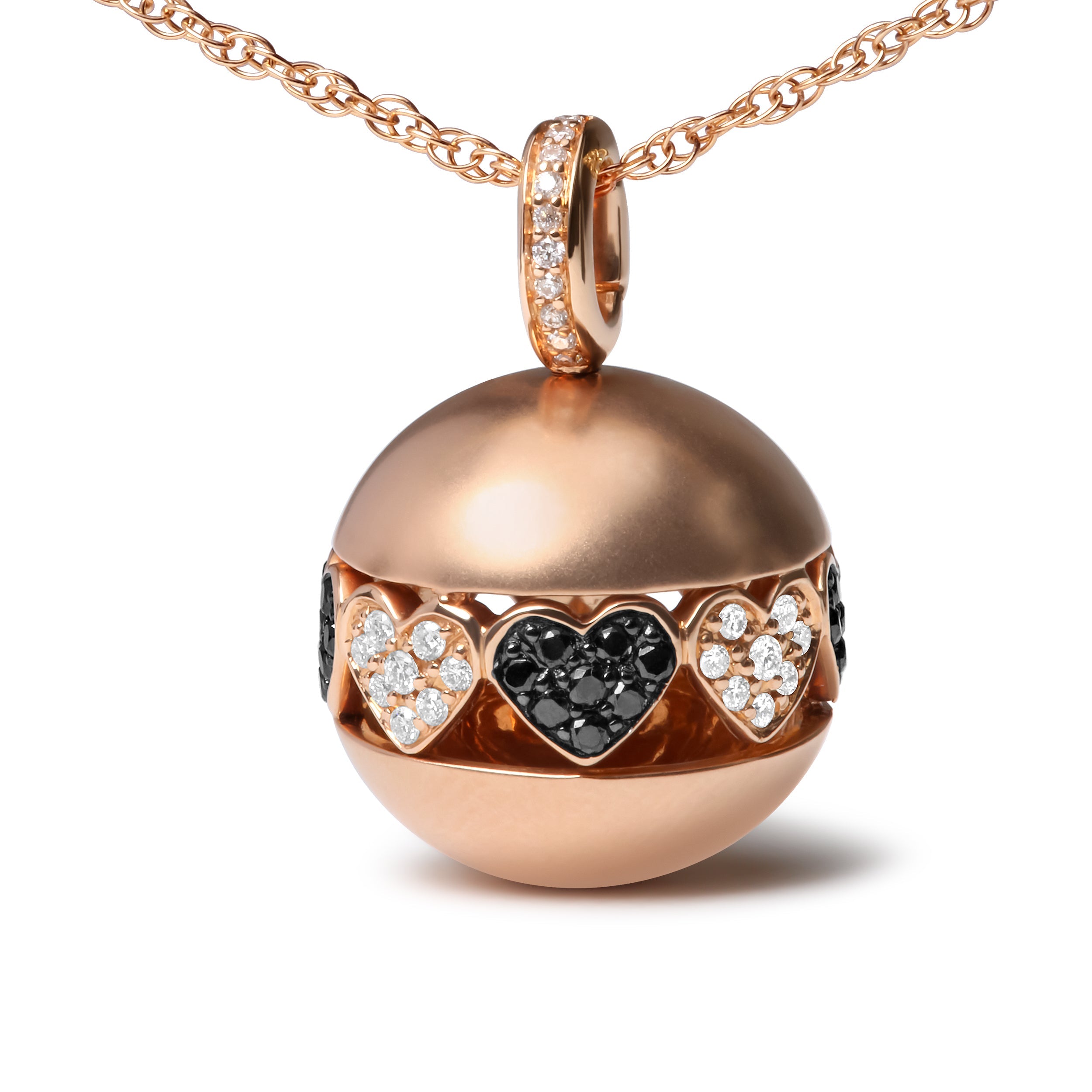 18K Rose Gold 3/8 Cttw Black and White Diamond Ball with Filigree Heart and Cluster Design 18" Pendant Necklace (Black and G-H Color, SI1-SI2 Clarity) by Bids.com