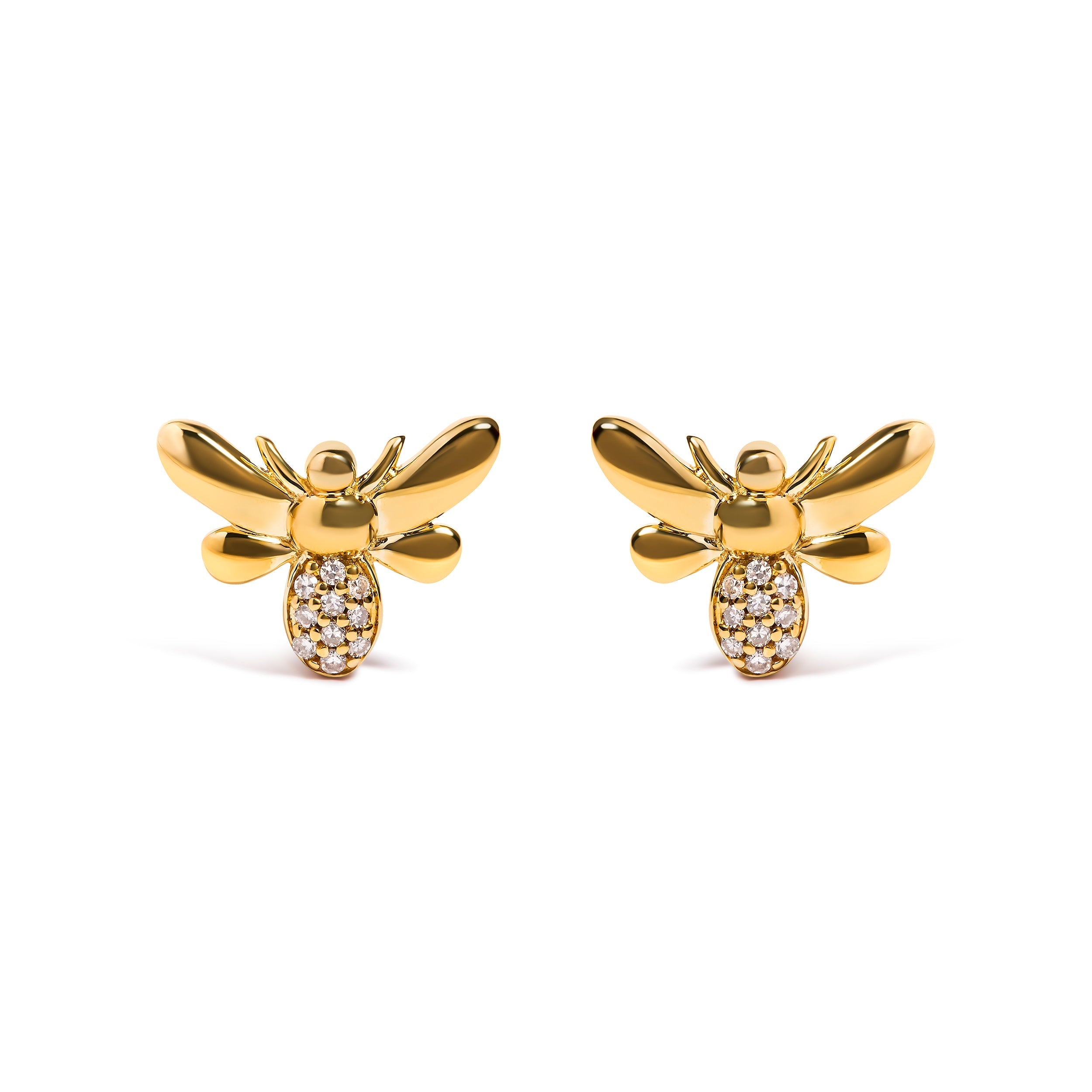 10K Yellow Gold Diamond Accented Bumble Bee Stud Earring (H-I Color, I1-I2 Clarity) DestGlow