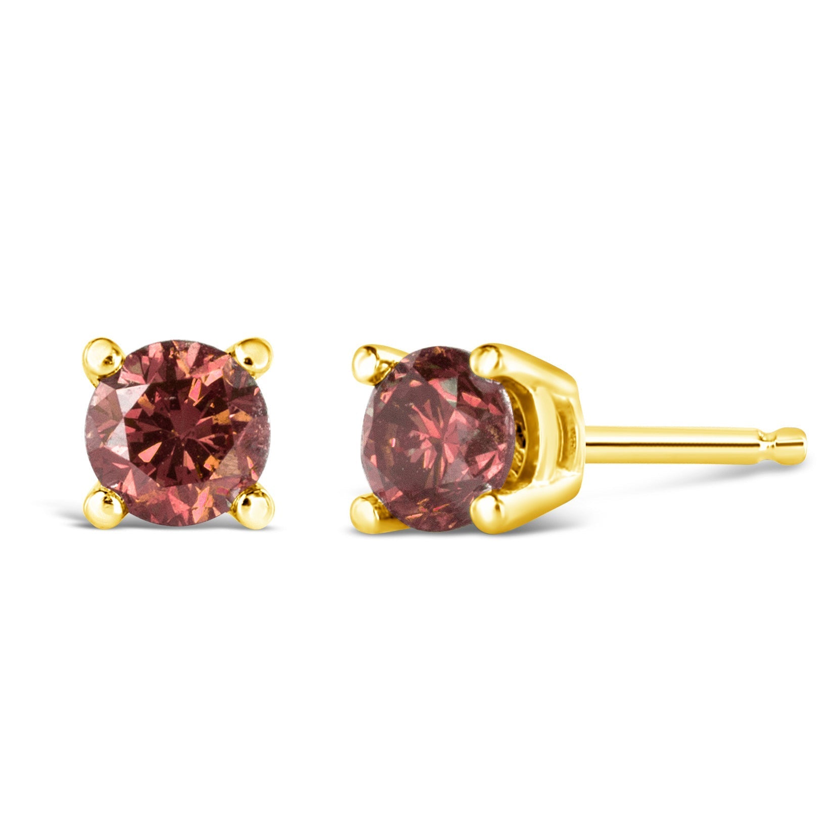 14K Yellow Gold 1.00 Cttw Round Brilliant Cut Lab Grown Pink Diamond 4-Prong Classic Solitaire Earrings (Pink Color, VVS2-VS1 Clarity) DestGlow