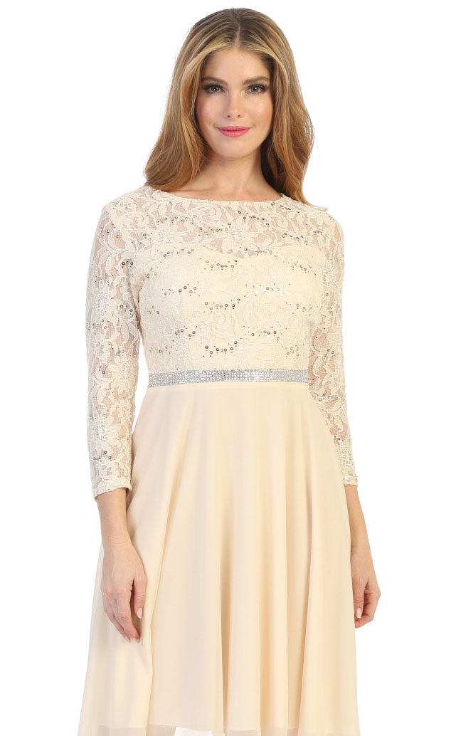 CLEARANCE - Celavie 6305L Three-Quarter Length Lace Sleeve Dress A-line (Size M) by DiscountDressShop