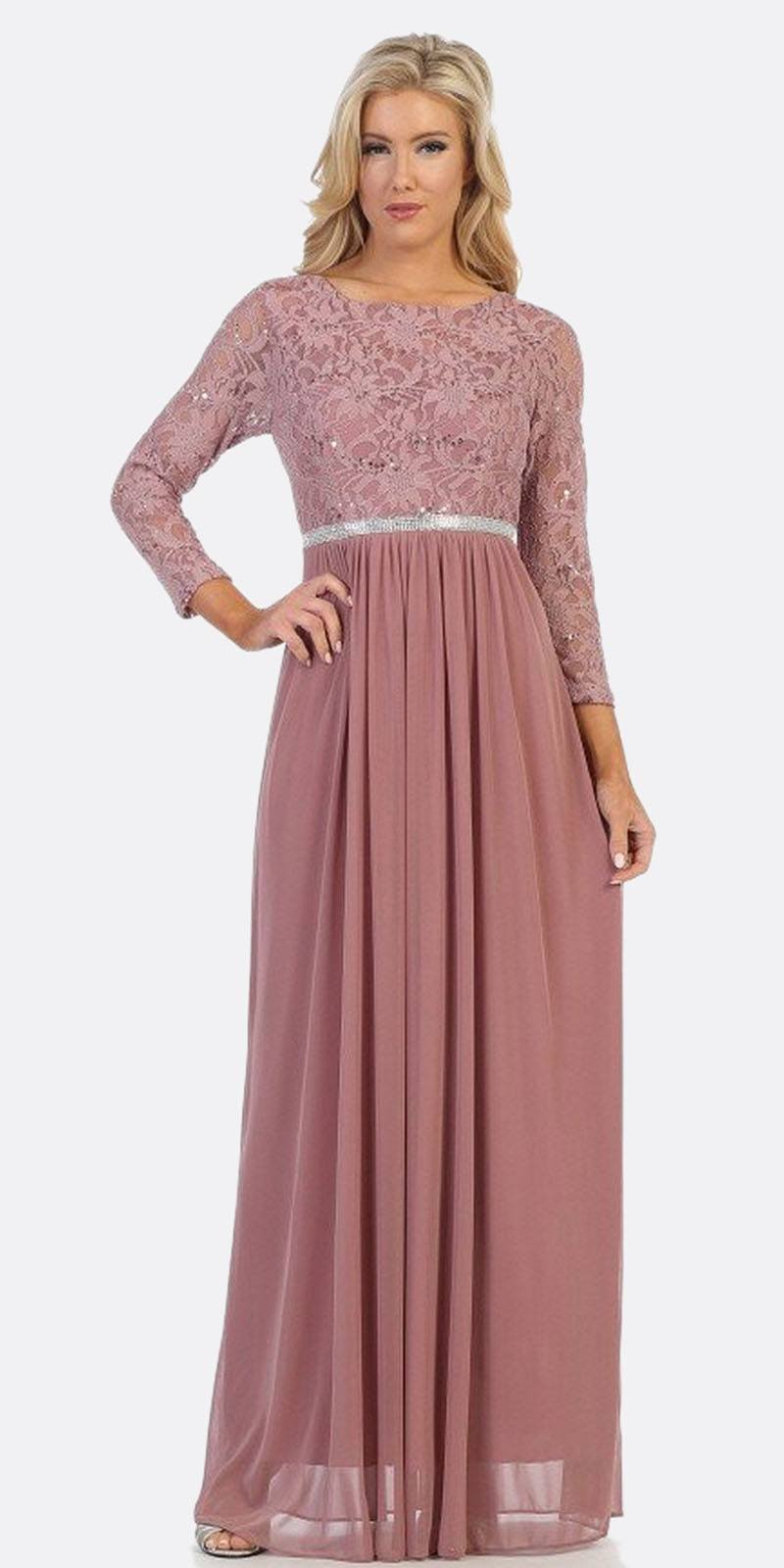 CLEARANCE - Celavie 6305L Three-Quarter Length Lace Sleeve Dress A-line (Size M) by DiscountDressShop