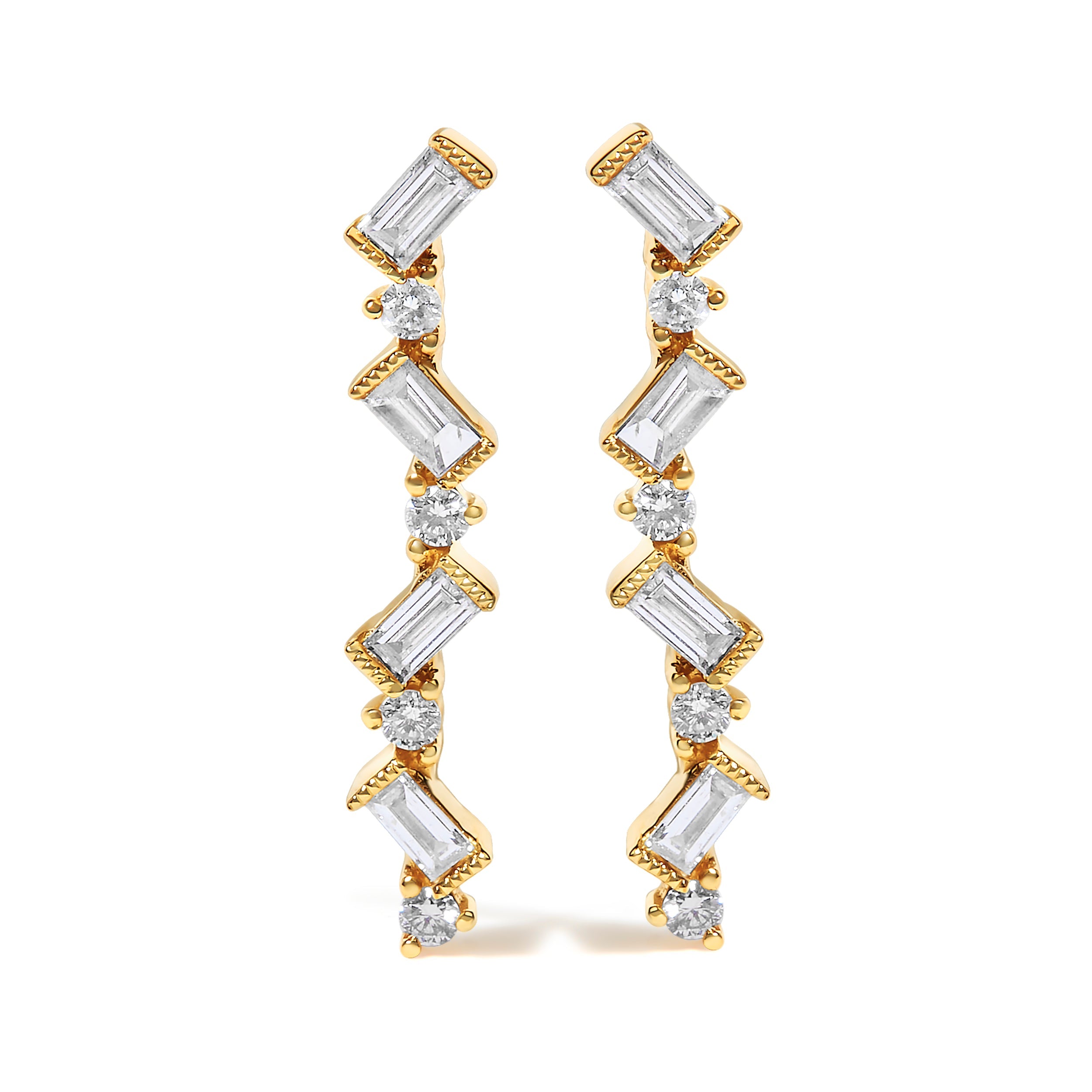 14K Yellow Gold 1/2 Cttw Diamond Zig Zag Drop Earrings (I-J Color, SI2-I1 Clarity) DestGlow