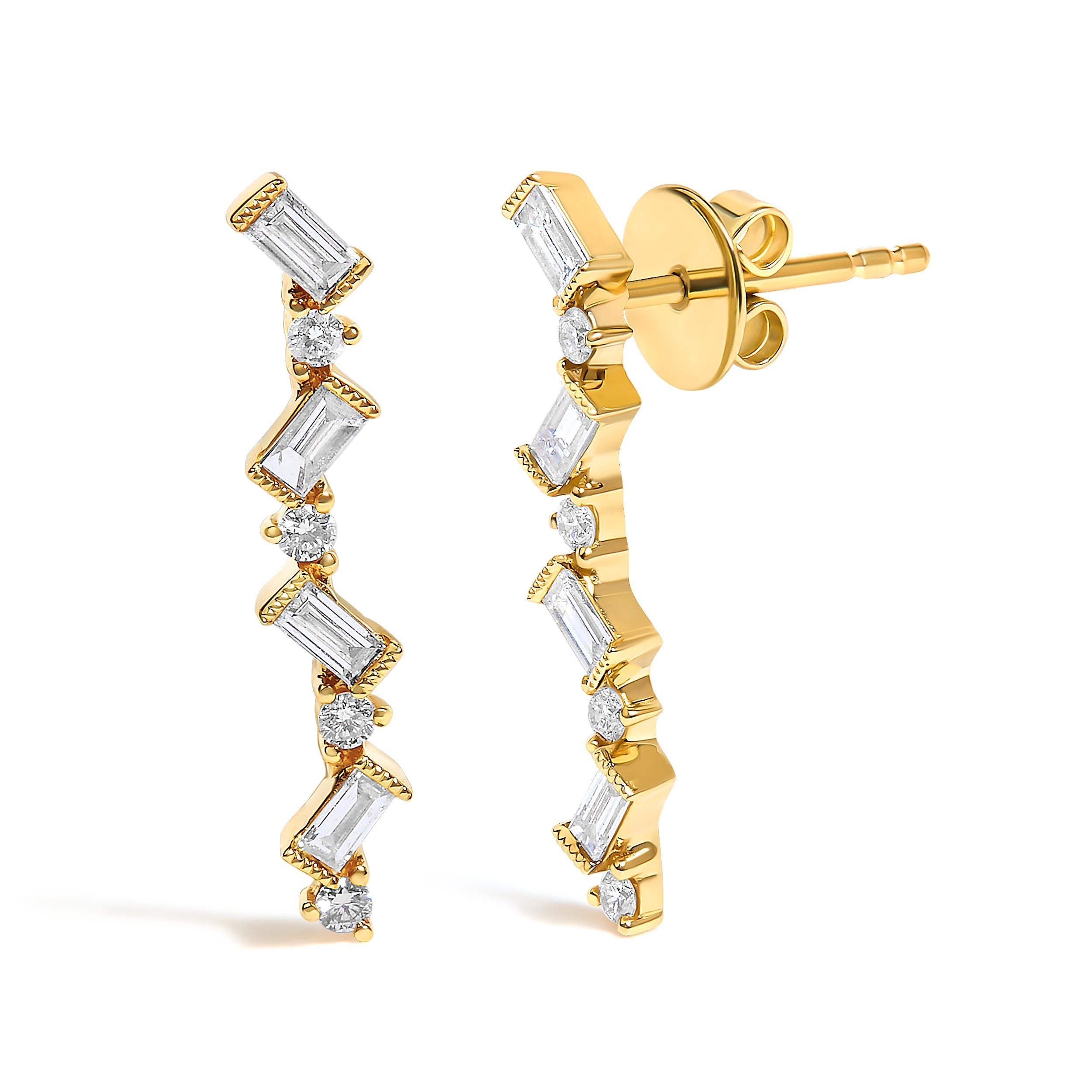 14K Yellow Gold 1/2 Cttw Diamond Zig Zag Drop Earrings (I-J Color, SI2-I1 Clarity) DestGlow