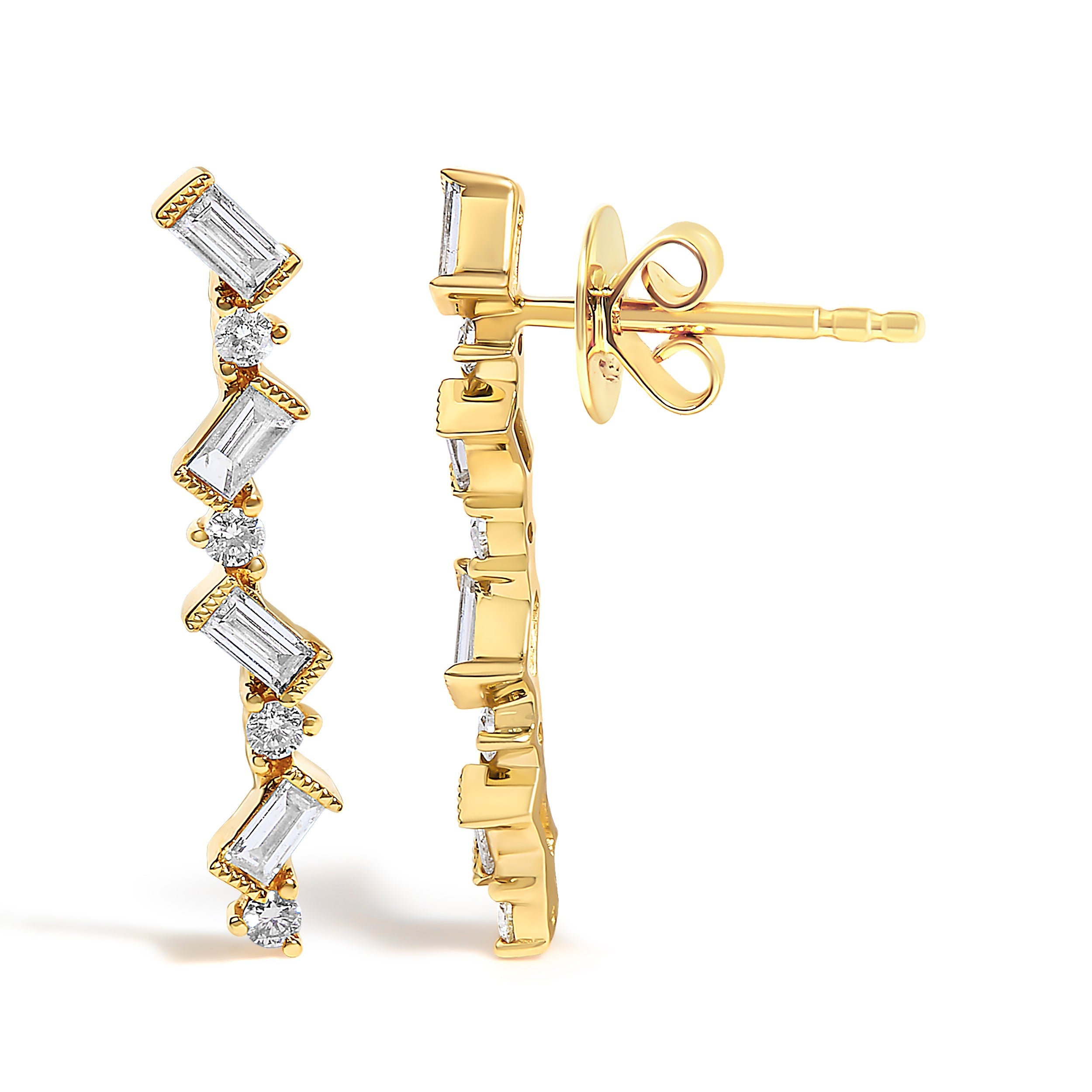 14K Yellow Gold 1/2 Cttw Diamond Zig Zag Drop Earrings (I-J Color, SI2-I1 Clarity) DestGlow